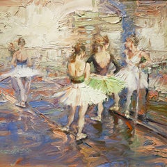 Chit Chat, Oil Painting, American Impressionism. Ballet, Framed Free Shipping