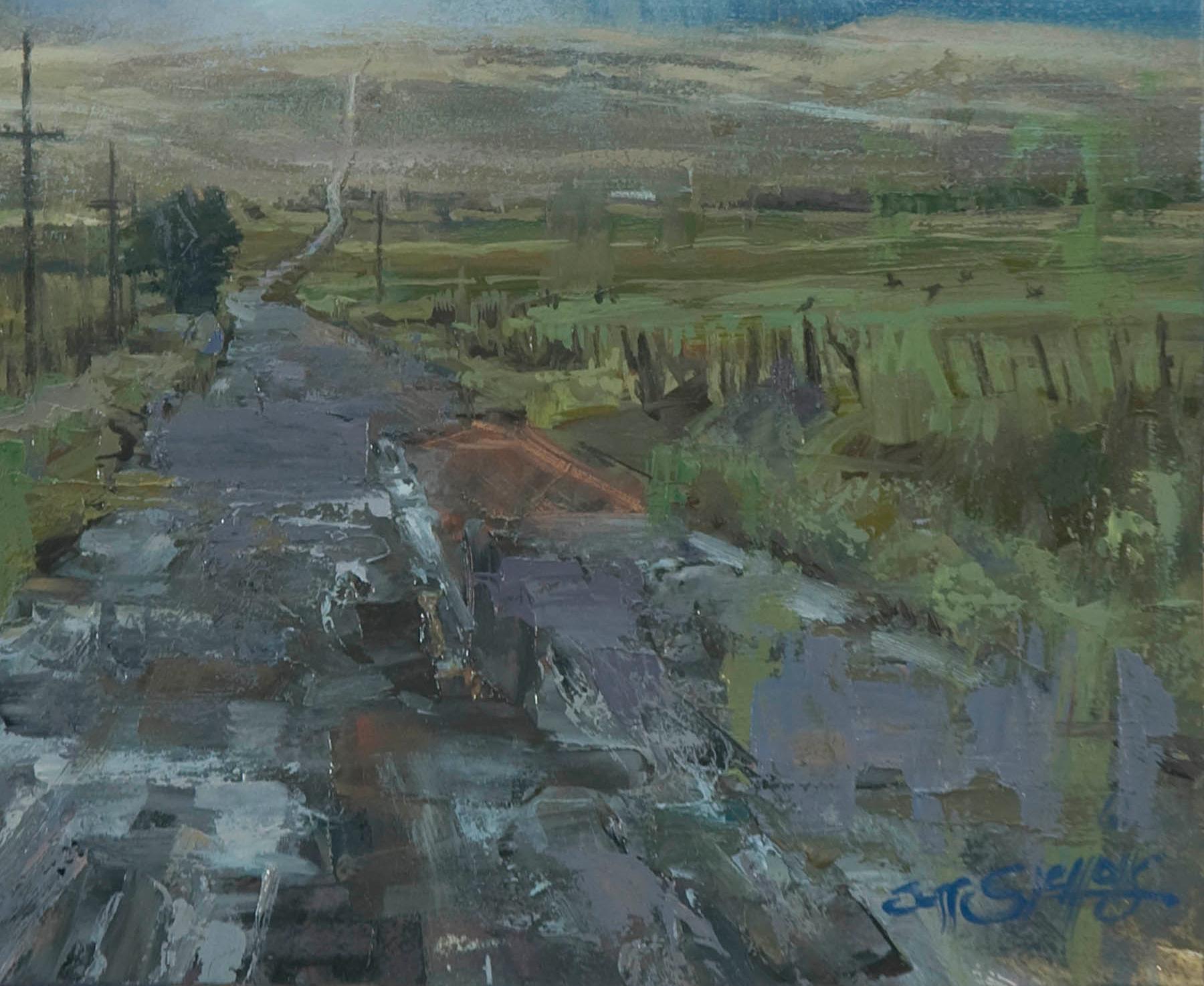 Colorado Drive Impressionismo ad olio  Pannello 8x 10   Coltello per tavolozza   Incorniciato - Landscape Painting Grigio di Jeff Slemons