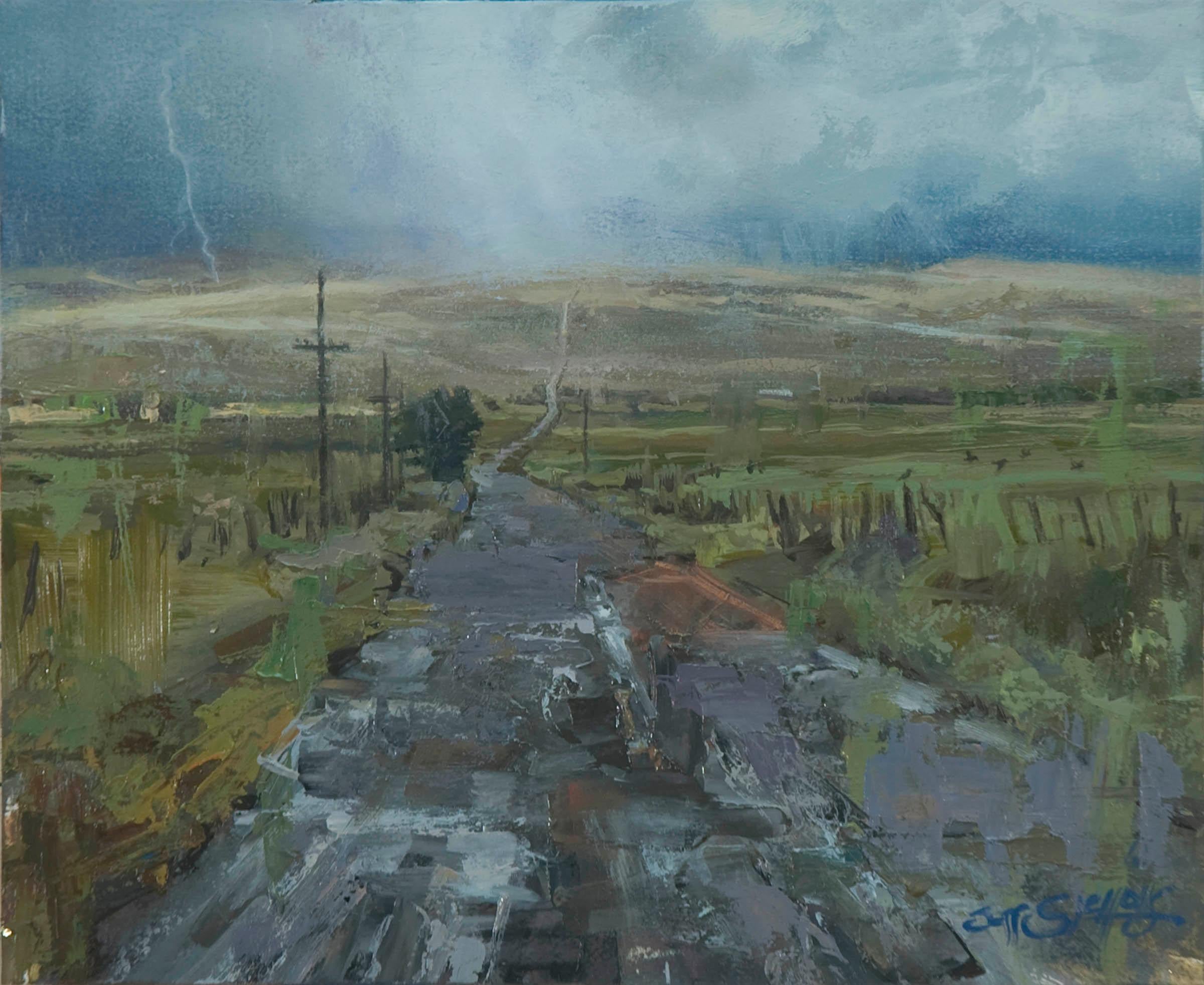 Jeff Slemons Landscape Painting -  Colorado Drive Impressionism Oil  8x 10 Panel   Palette Knife   Framed 