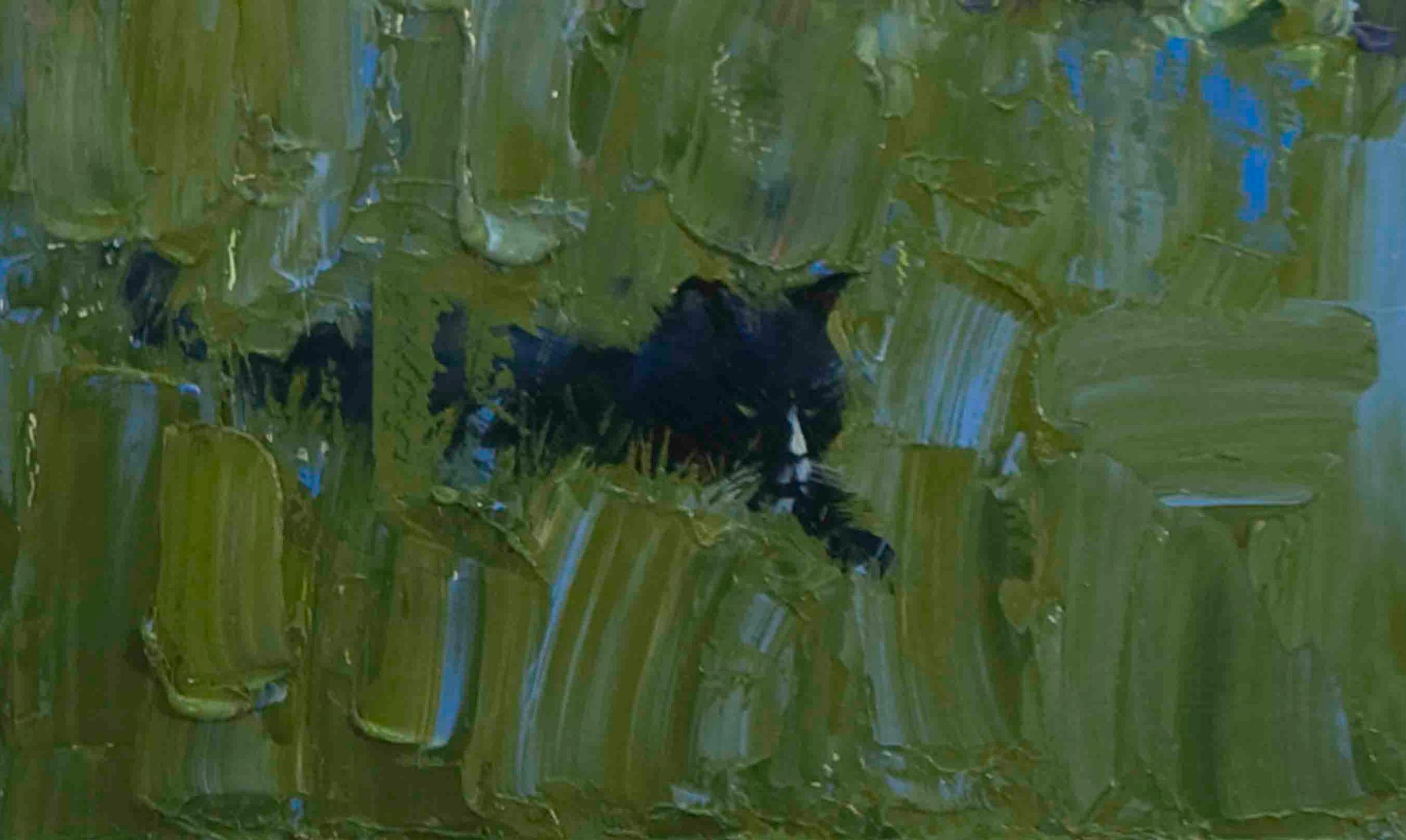 Panther im Gras, Ölgemälde, Landschaft, Tiergemälde, Illustrator – Painting von Jeff Slemons