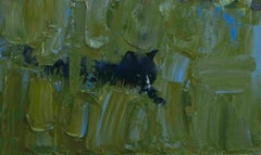 Panther im Gras, Ölgemälde, Landschaft, Tiergemälde, Illustrator