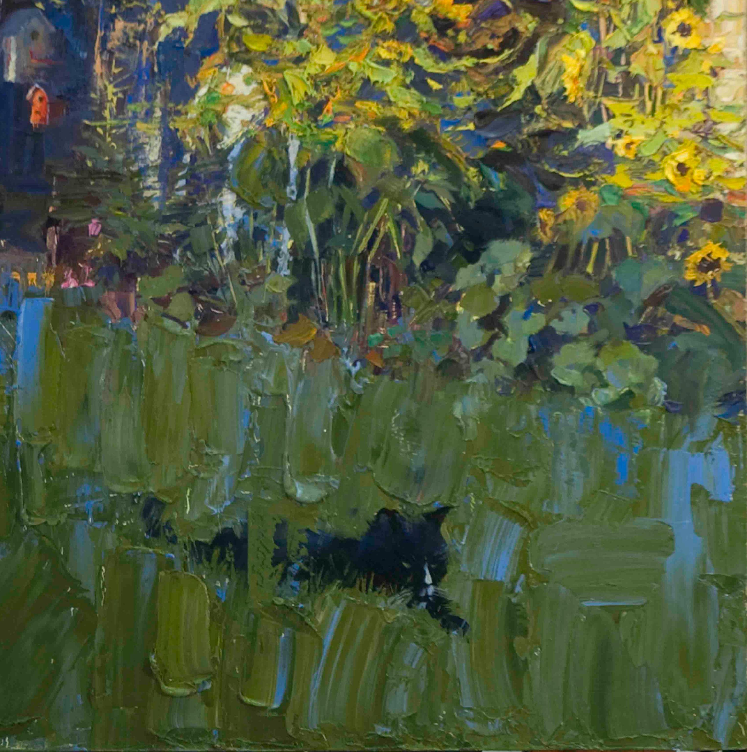 Panther im Gras, Ölgemälde, Landschaft, Tiergemälde, Illustrator (Impressionismus), Painting, von Jeff Slemons