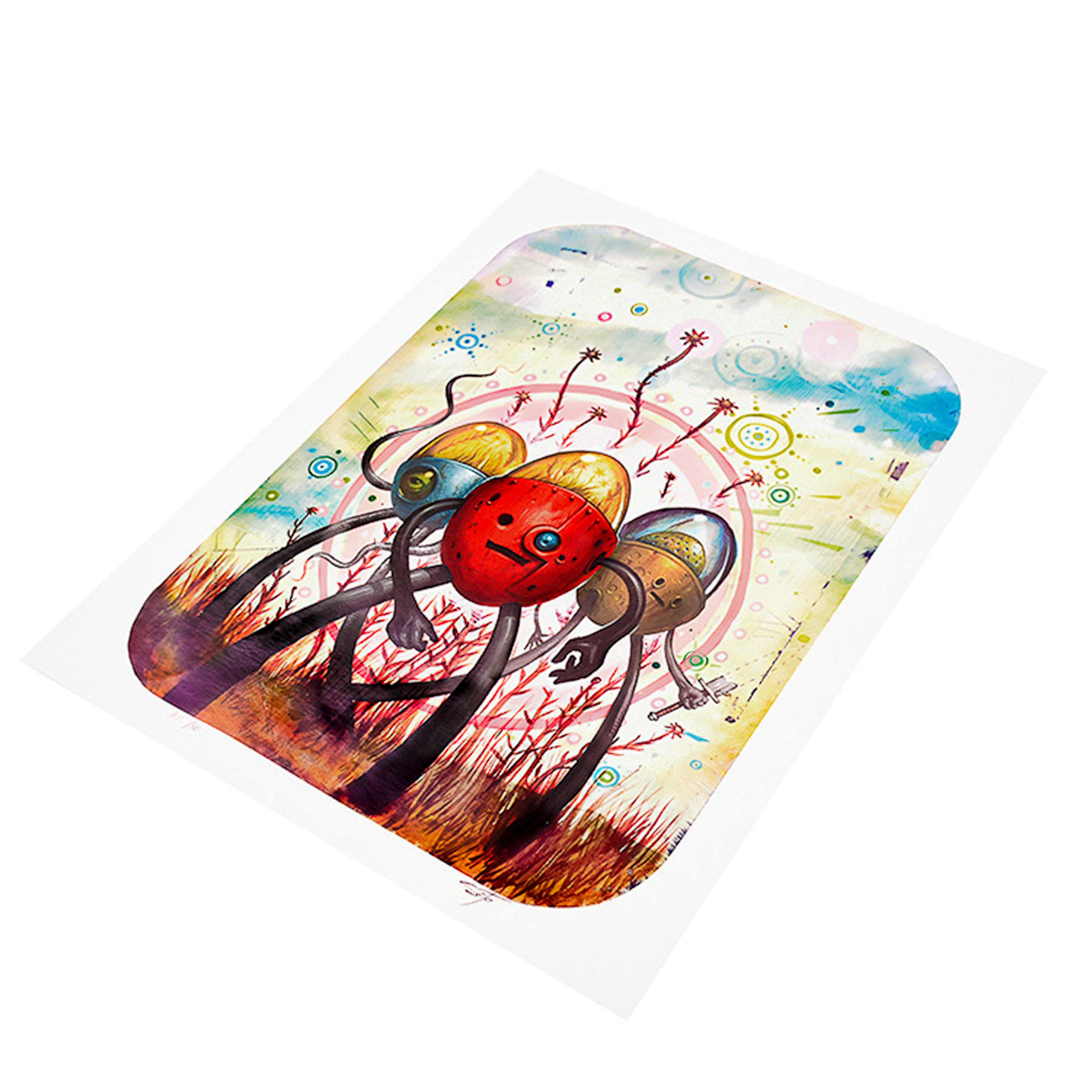 Maravillosas y surrealistas ilustraciones de Jeff Soto con sus personajes oníricos. 
Numerado a mano y marcado AP en la parte inferior izquierda.
Firmado a mano por Jeff Soto en la parte inferior derecha de la impresión.
Edición de 50 pruebas de