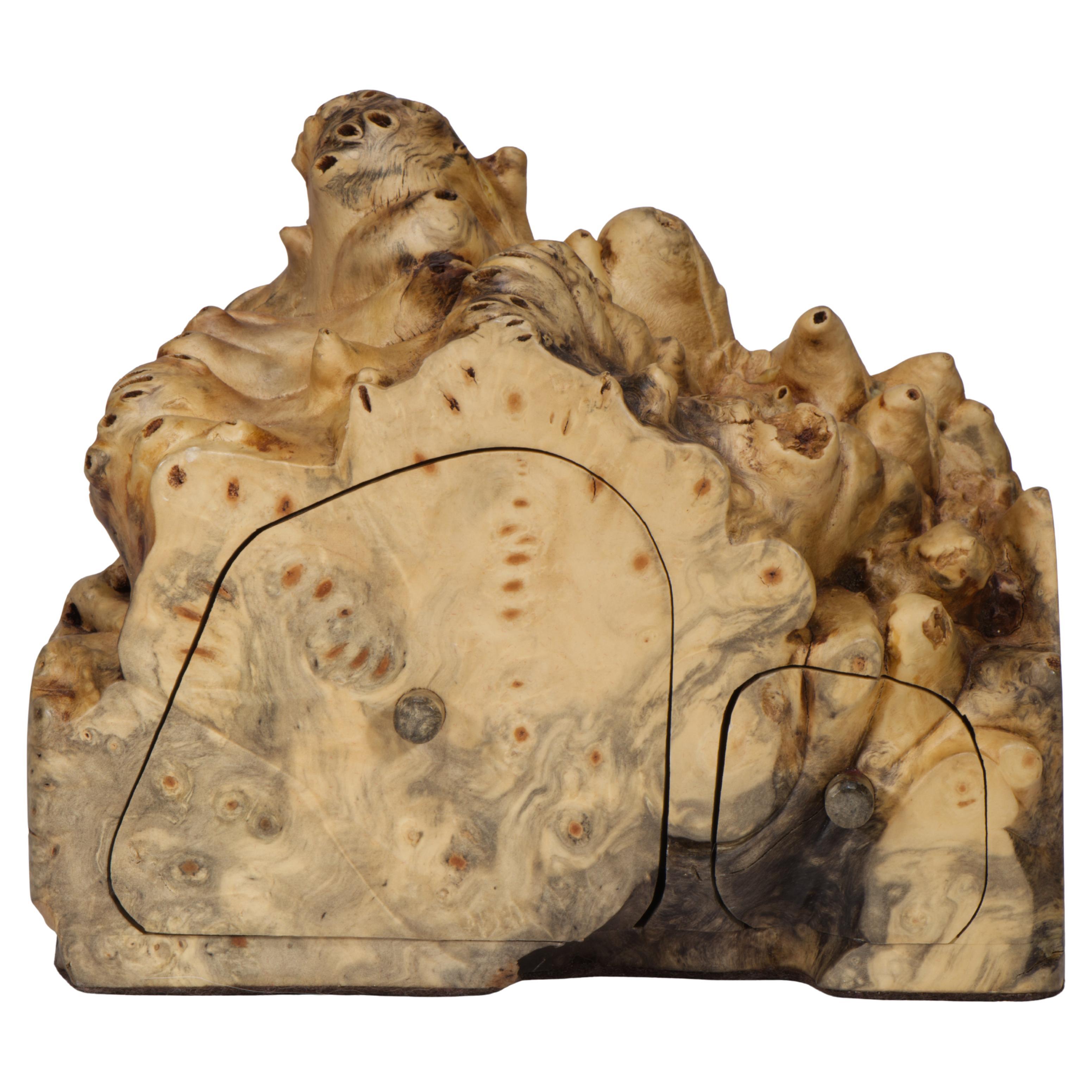 Jeff Trag Mappa Burl Carved Box Live Edge Secret Compartments For Sale