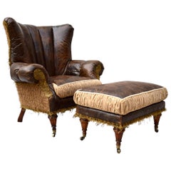 Jeff Zimmerman Wingback Leather Chair and Matching Ottoman