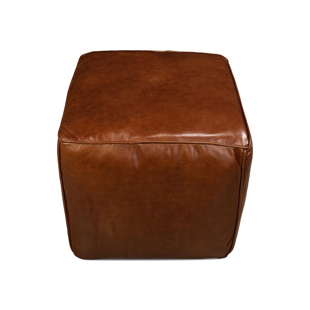 Modern Jefferson Leather Sitting Cube For Sale