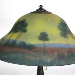Jefferson School Arts & Crafts Reverse Painted Landscape Lamp c1920