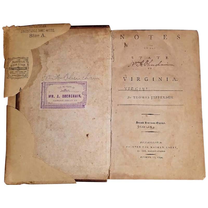 Jeffersons Notes on the State of Virginia 2nd Edition, Important Book ...