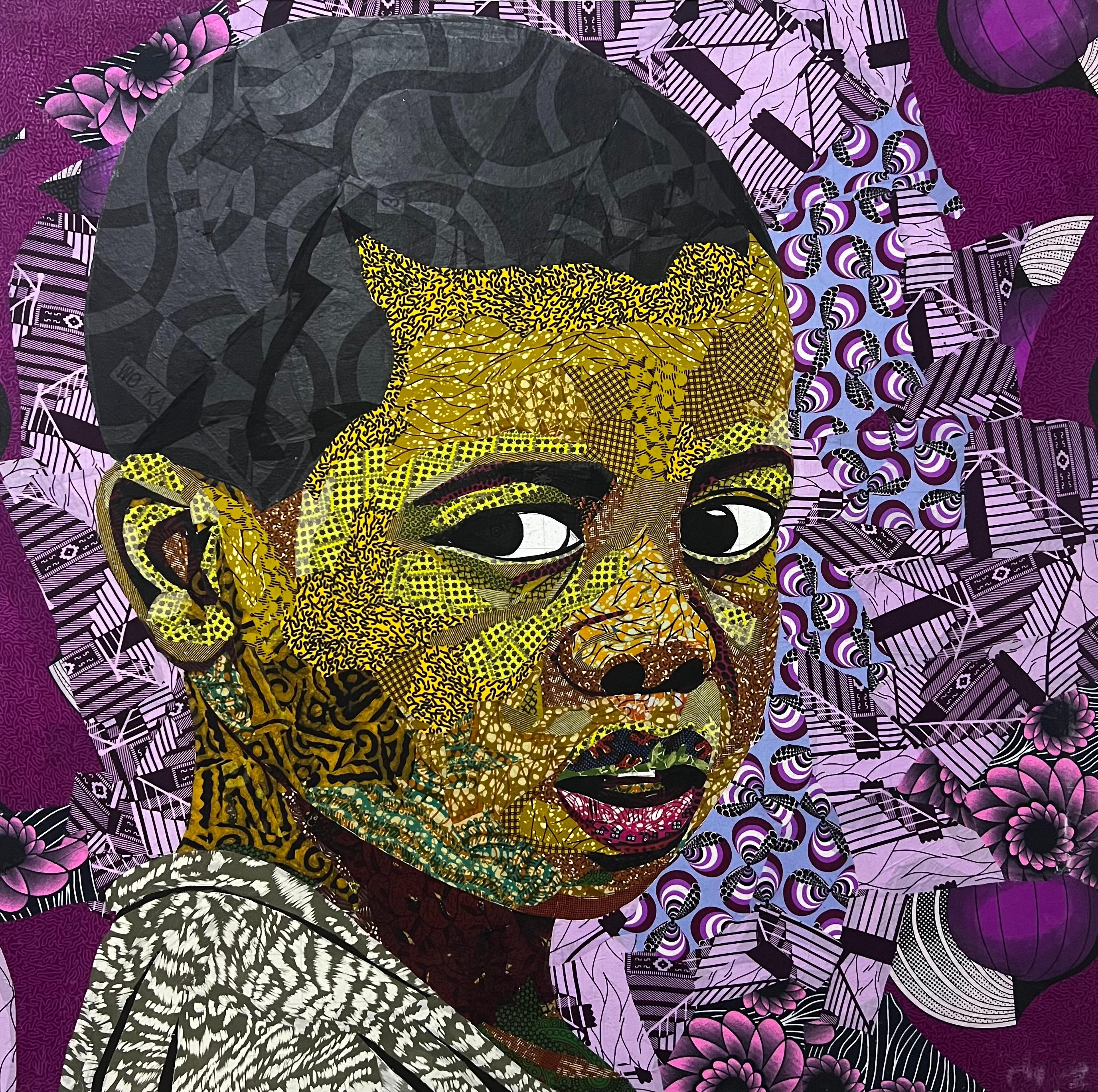 Jeffery Baidoo Portrait Painting - Emotional Look 2 (Fabric on canvas)