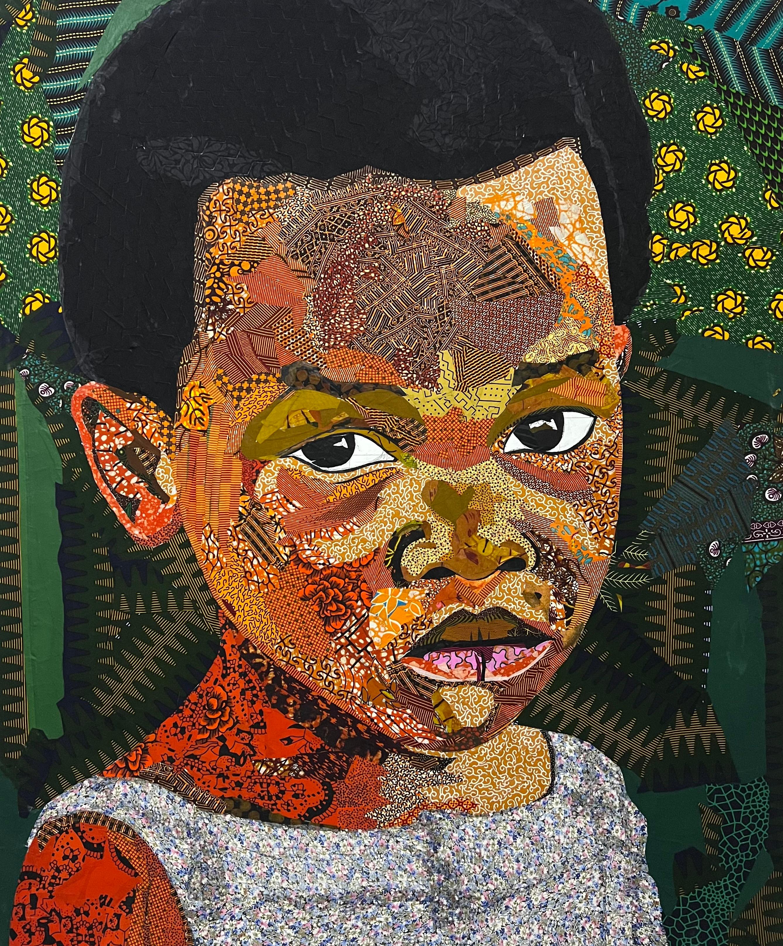 Jeffery Baidoo Portrait Painting - Emotional Look (Fabric on canvas)