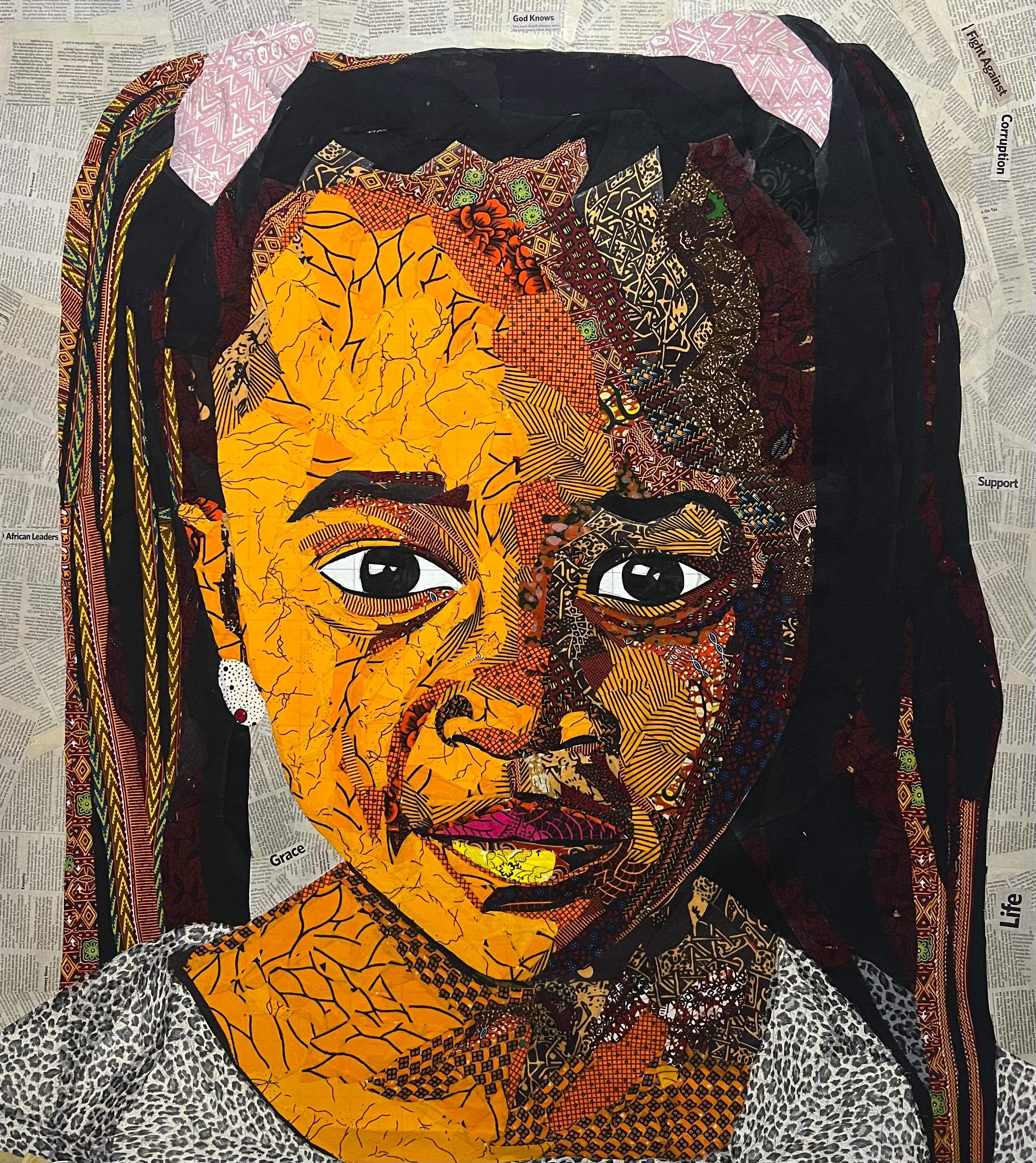 From Vision to Reality (Fabric and newspaper on canvas)