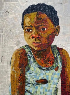 My Story (Fabric and newspaper on canvas)