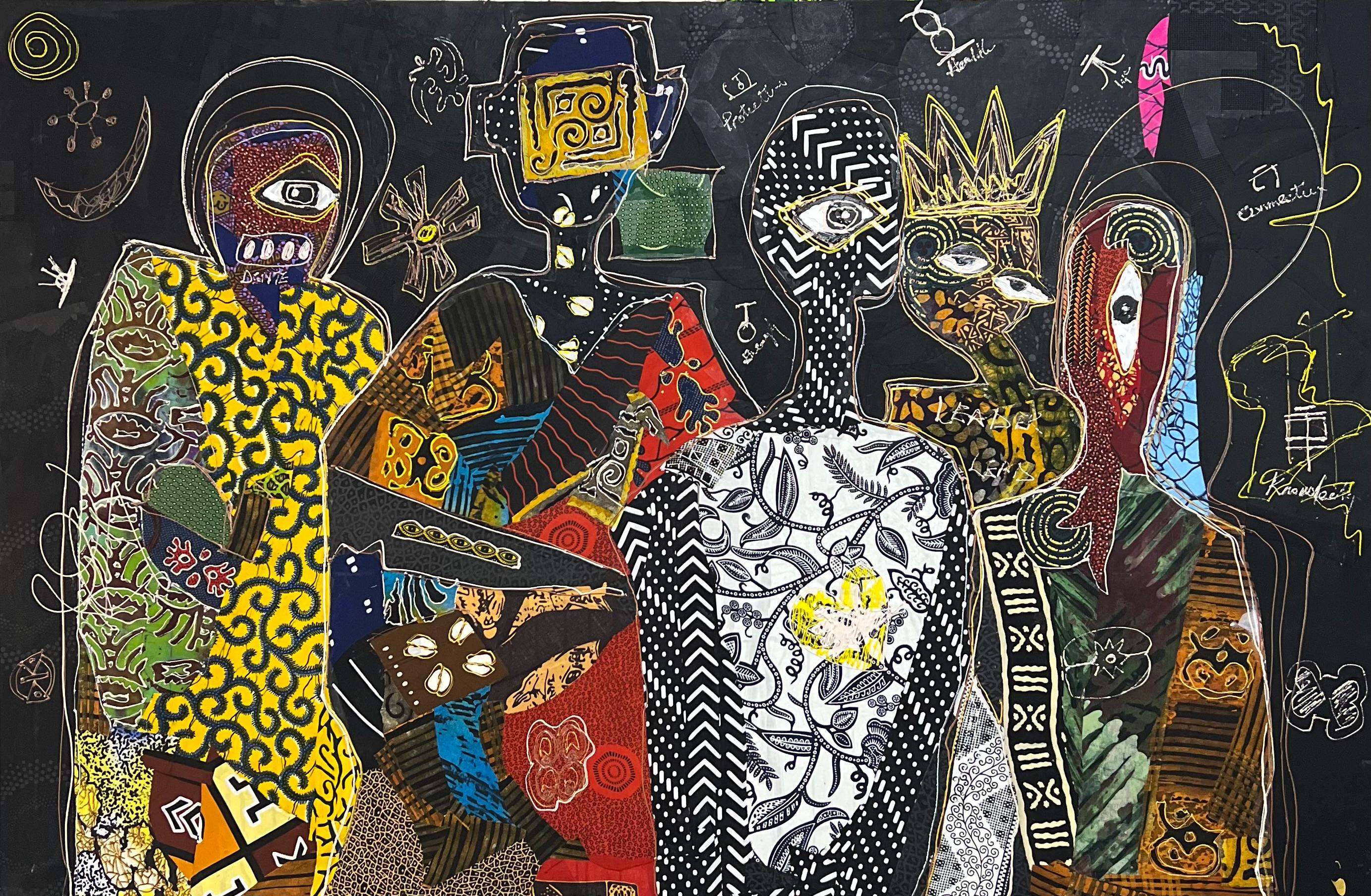 Royal Reverie (The Child's Crown) (Fabric and newspaper on canvas) - Mixed Media Art by Jeffery Baidoo