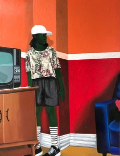 Standing in time - Painting, Fabric and Oil on Canvas