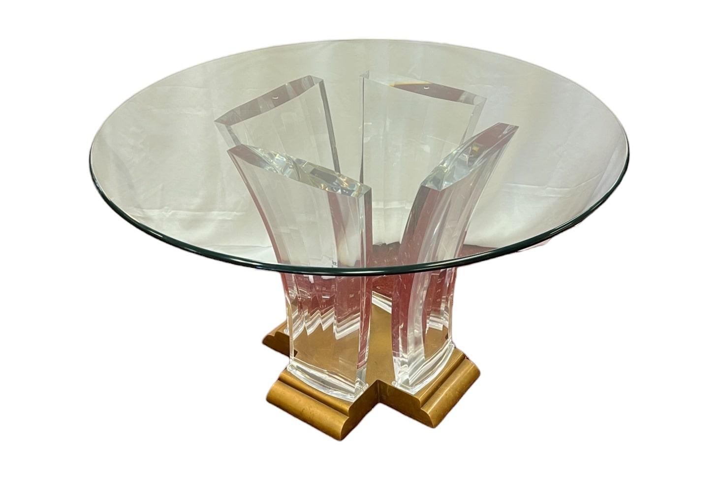 Hollywood Regency Jeffrey Bigelow Lucite and Brass Dining Table  For Sale