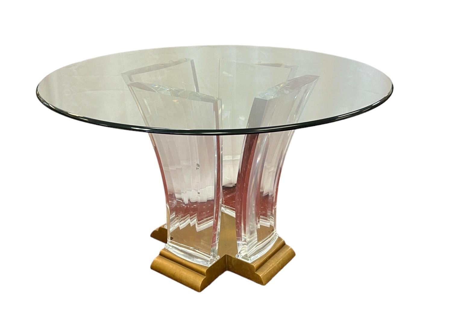 American Jeffrey Bigelow Lucite and Brass Dining Table  For Sale