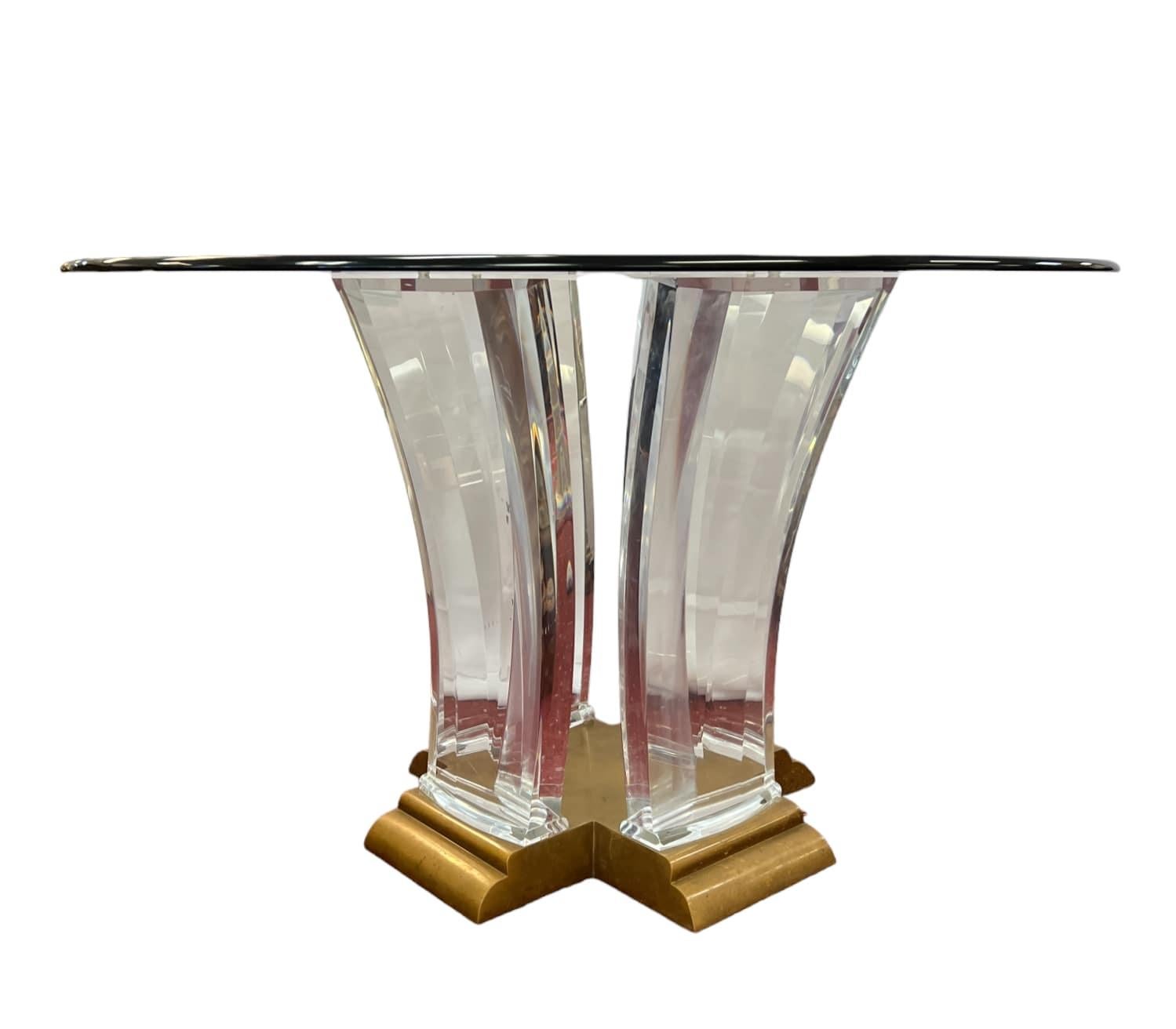 Jeffrey Bigelow Lucite and Brass Dining Table  In Good Condition For Sale In Palm Beach Gardens, FL
