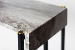 Jeffery Console Table in Blackened Steel, Brass and Waterfall Marble Detail