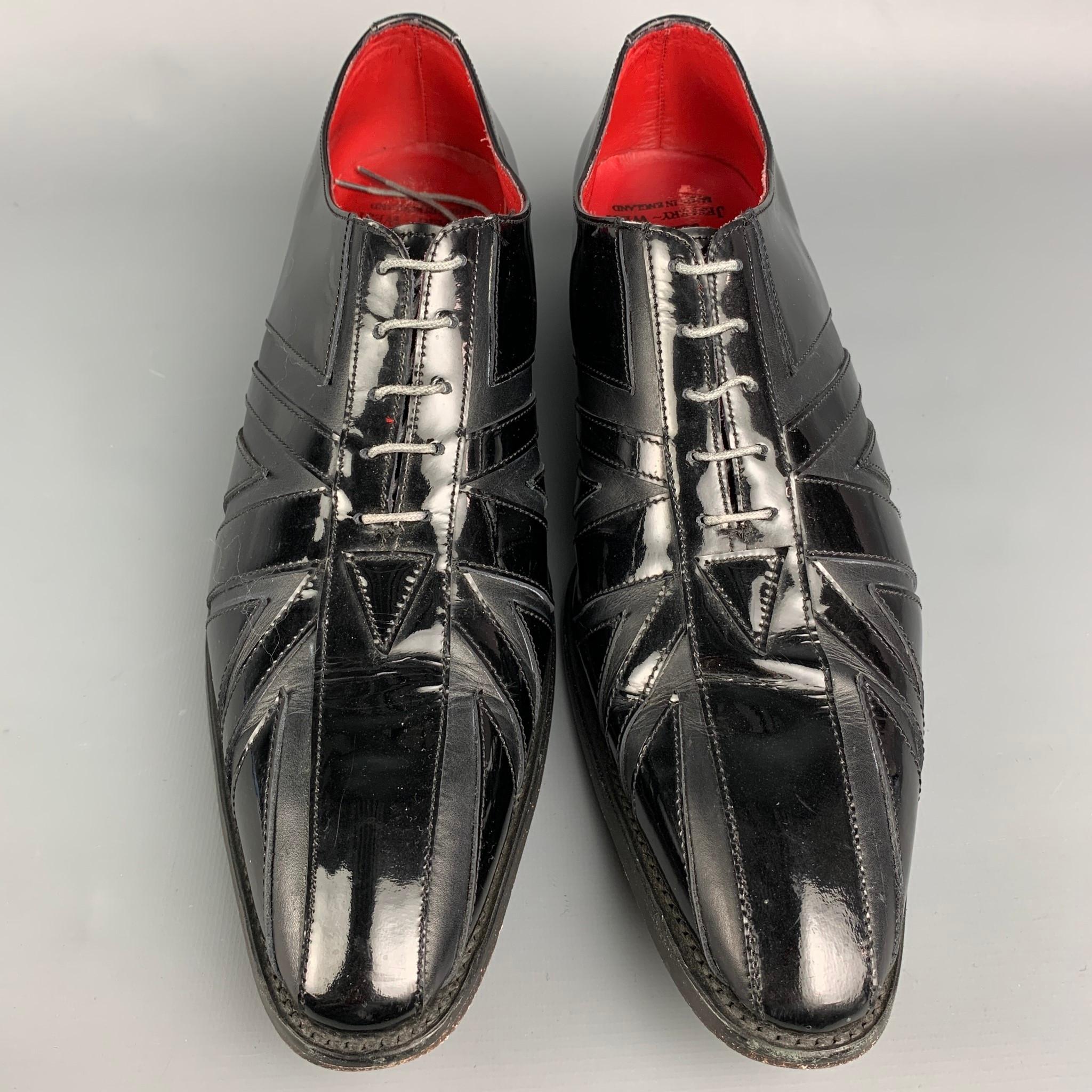 JEFFERY WEST Size 11.5 Black Patent Leather Lace Up Shoes In Good Condition In San Francisco, CA