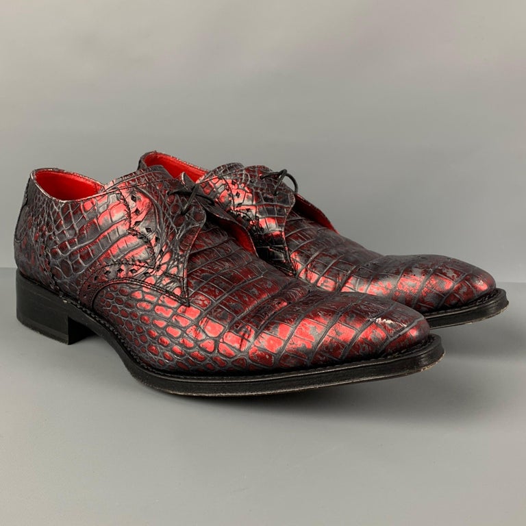 JEFFERY WEST Size 8 Burgundy Black Embossed Leather Shoes For Sale at