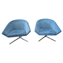 Jeffrey Bernett for Bernhardt Remy Leather Upholstered Swivel Lounge Chair, Pair