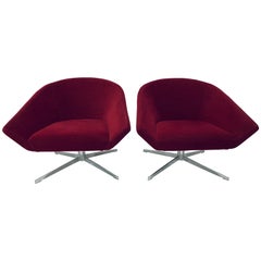 Jeffrey Bernett "Remy" Red Swivel Arm Lounge Chairs for Bernhardt, a Pair