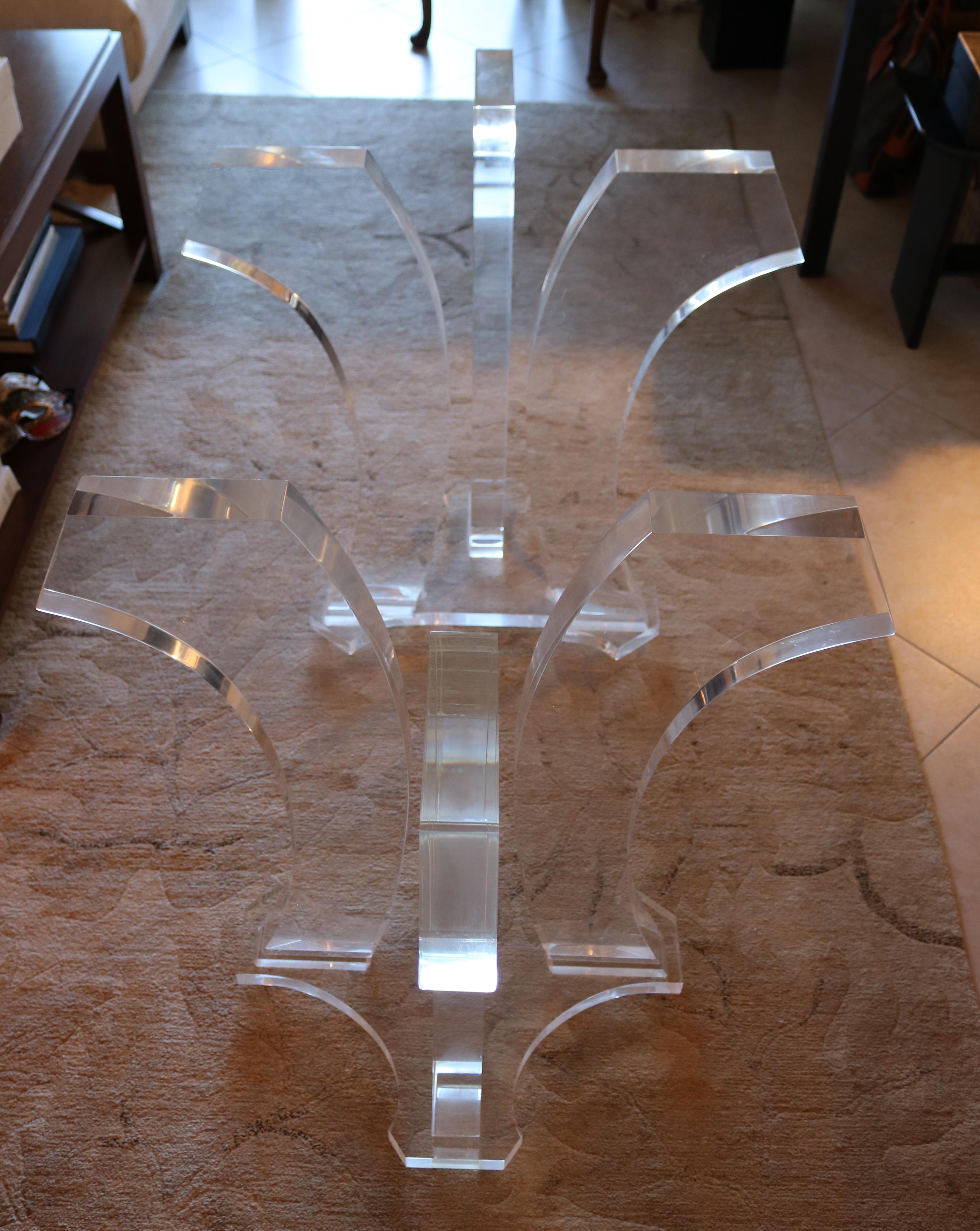 Jeffrey Bigelow Clear Lucite Dining Table Bases-Signed/Dated 1978 In Good Condition For Sale In West Palm Beach, FL