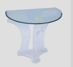 Jeffrey Bigelow Clear Lucite Pair of Demilune Console Tables Signed Dated 1978
