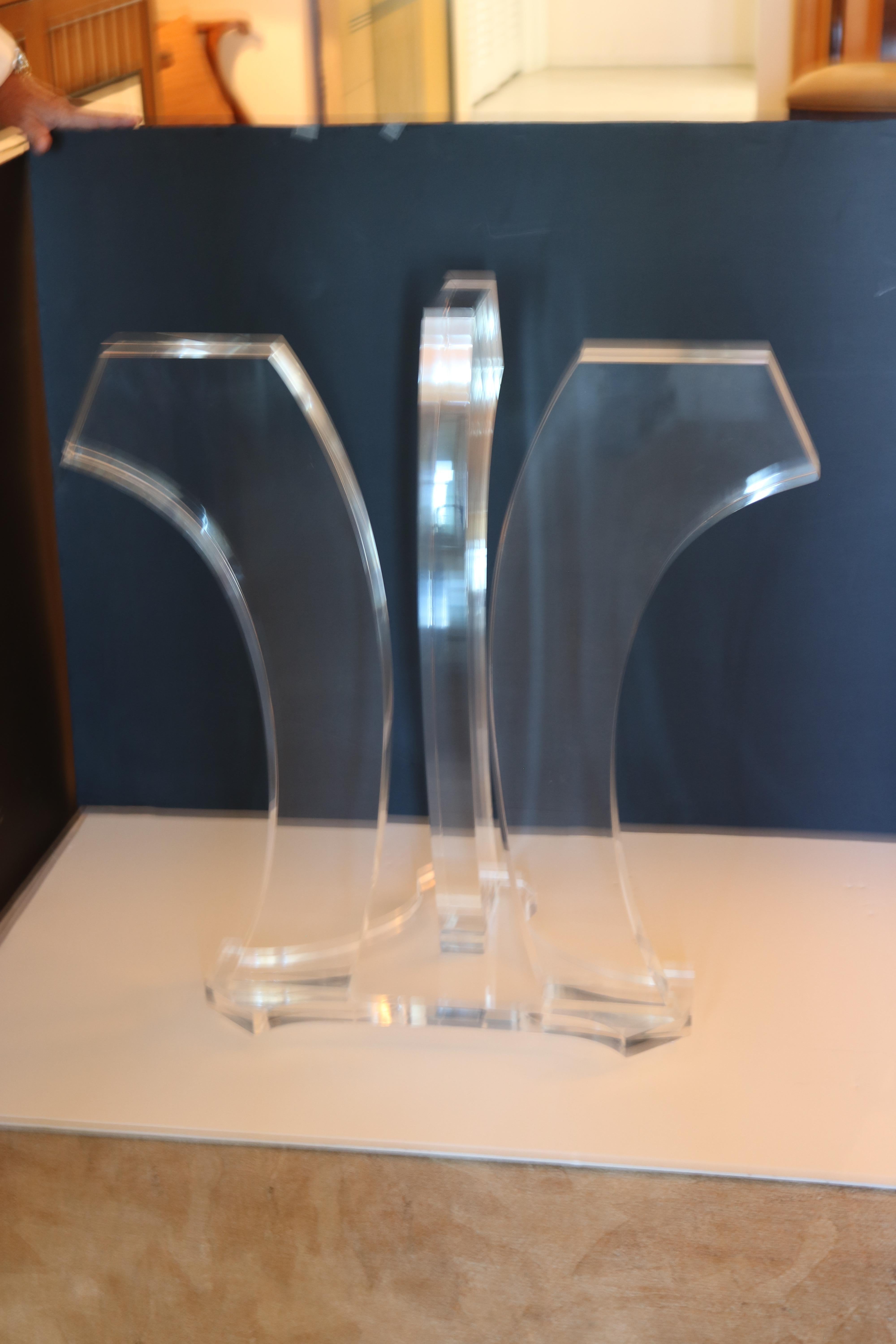 Jeffrey Bigelow Clear Lucite Pair of Demilune Console Tables Signed Dated 1978 For Sale 1