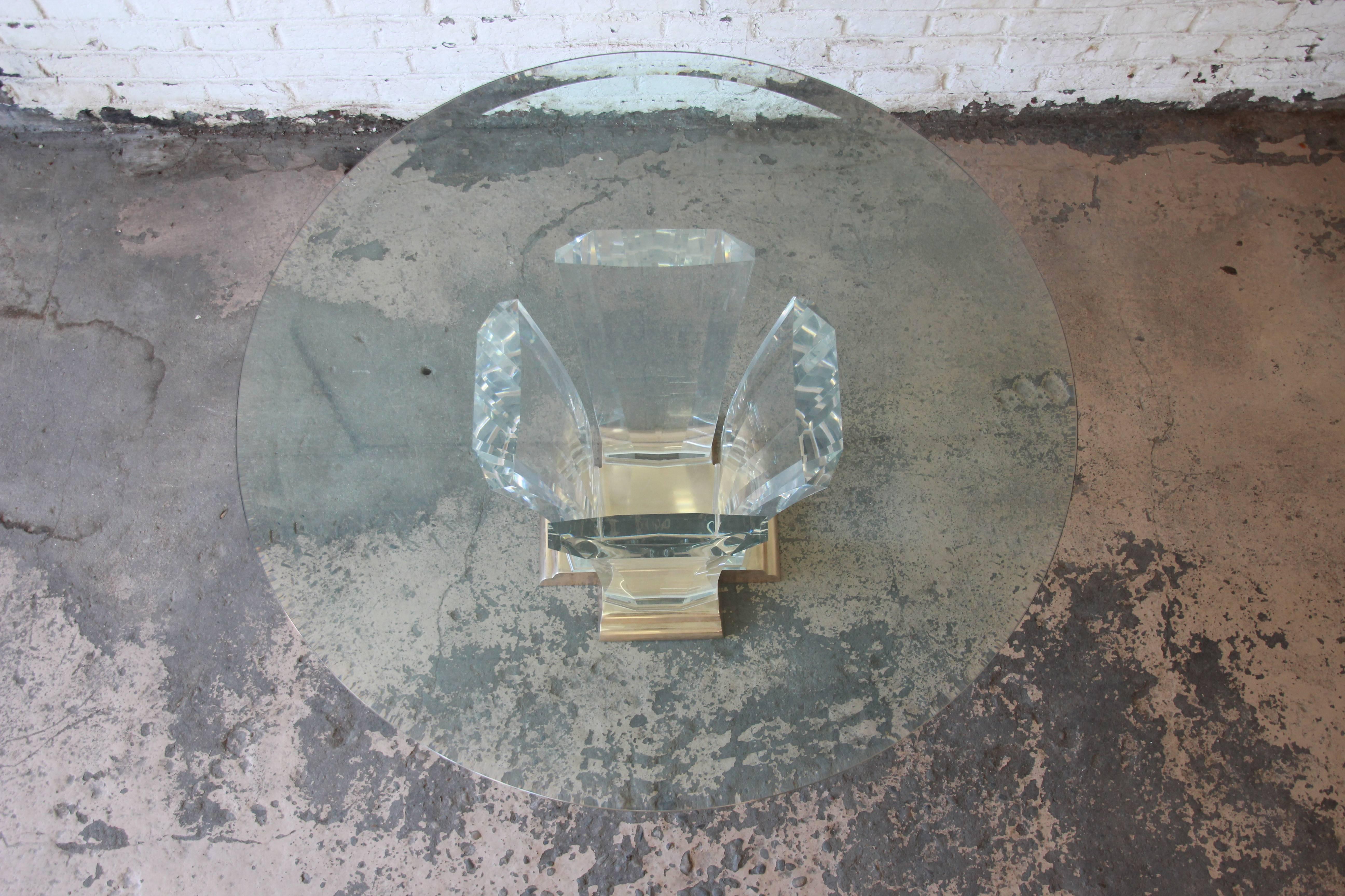 American Jeffrey Bigelow Lucite, Brass, and Glass Dining or Center Table, 1984