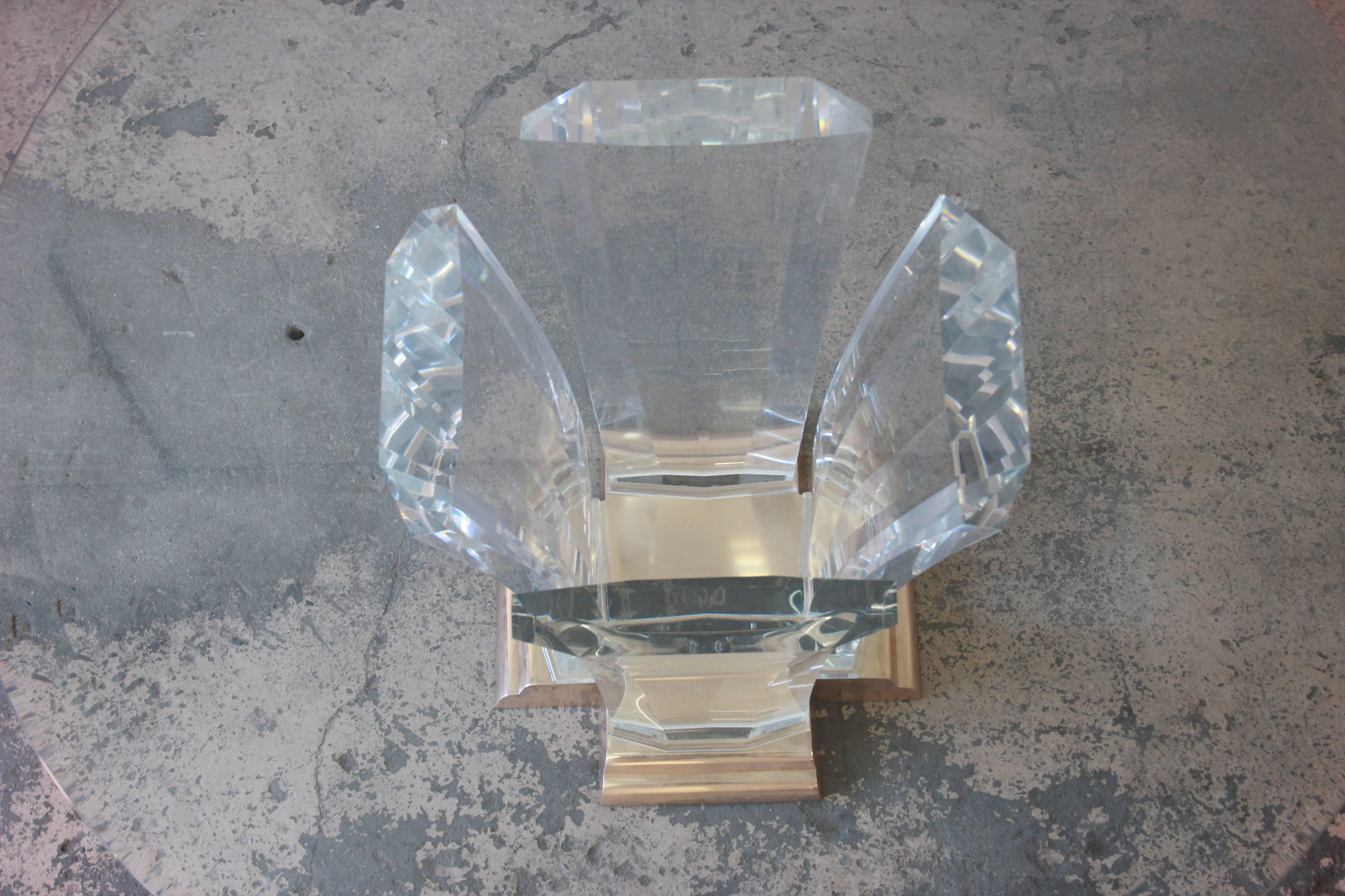 Beveled Jeffrey Bigelow Lucite, Brass, and Glass Dining or Center Table, 1984