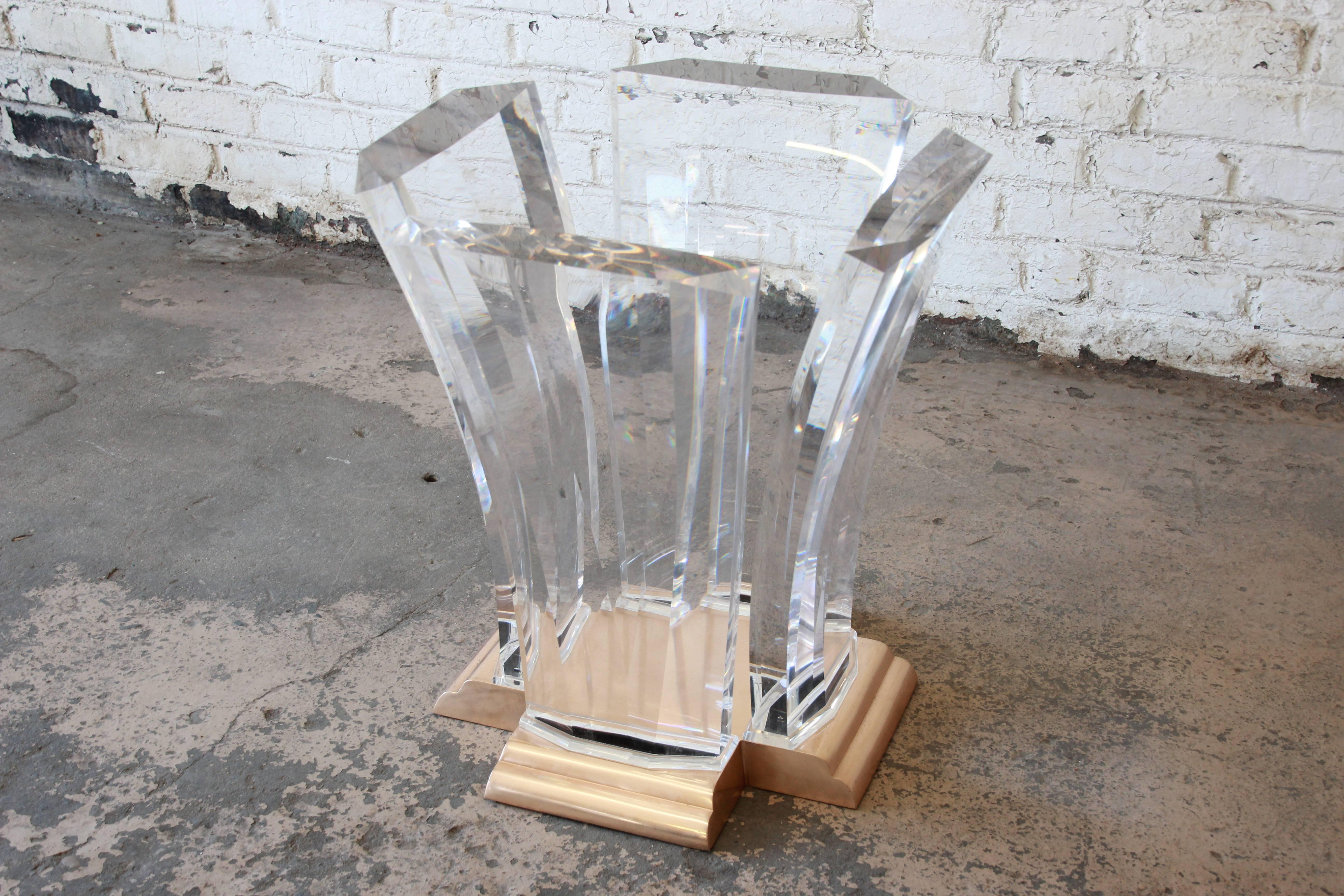 Jeffrey Bigelow Lucite, Brass, and Glass Dining or Center Table, 1984 In Excellent Condition In South Bend, IN