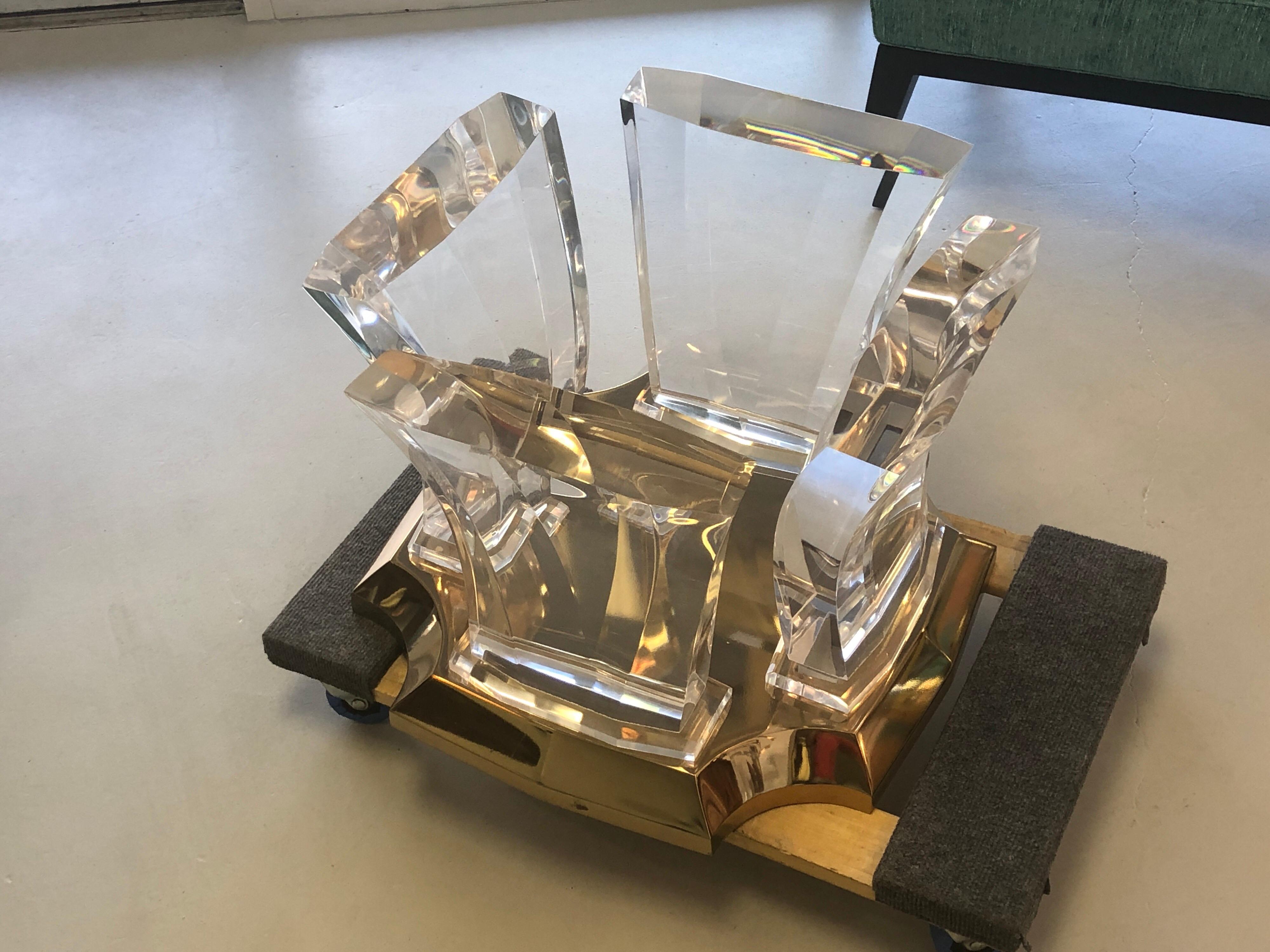Late 20th Century Jeffrey Bigelow Lucite and Brass Coffee Table