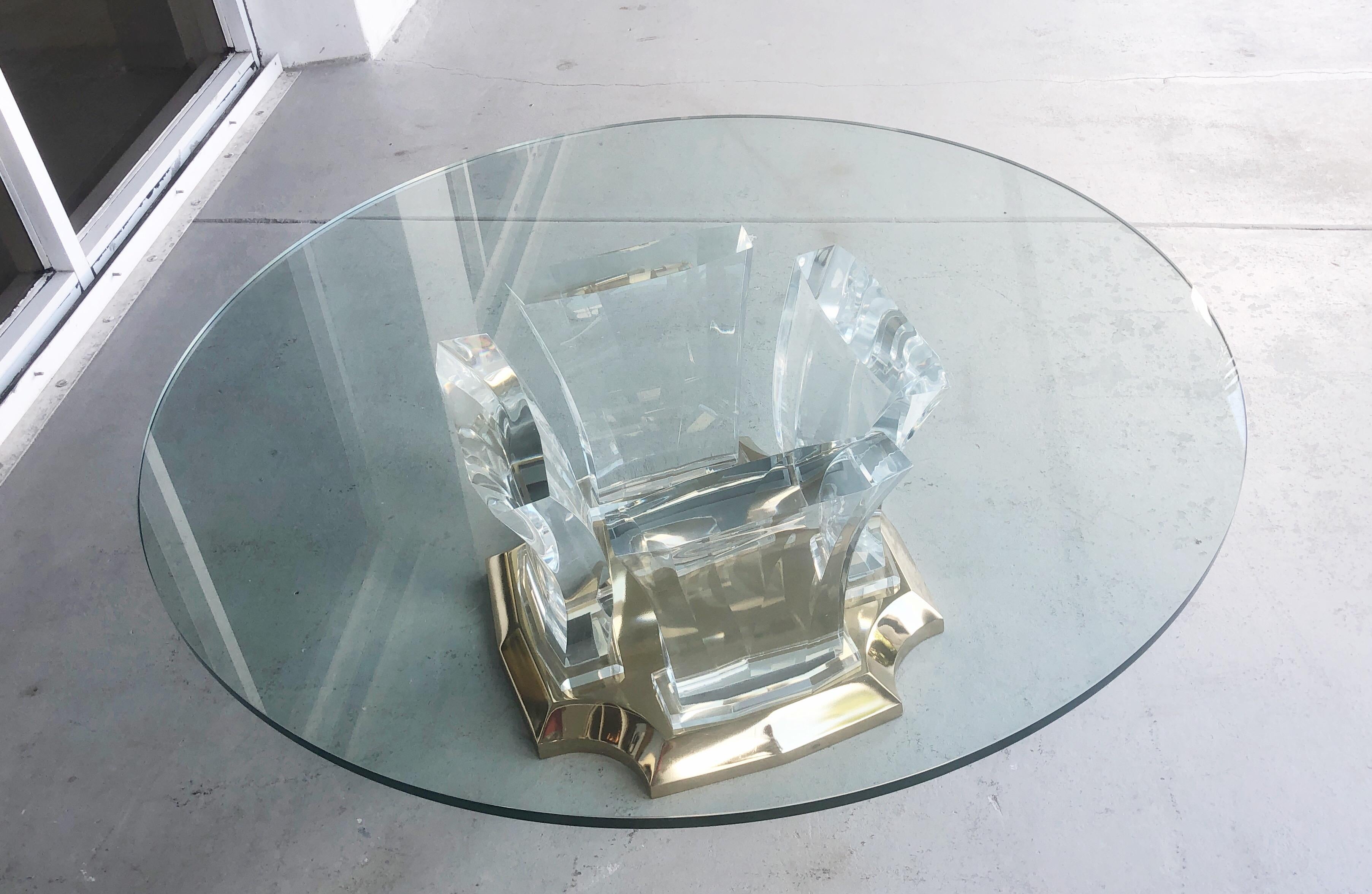 Acrylic Jeffrey Bigelow Lucite and Brass Coffee Table