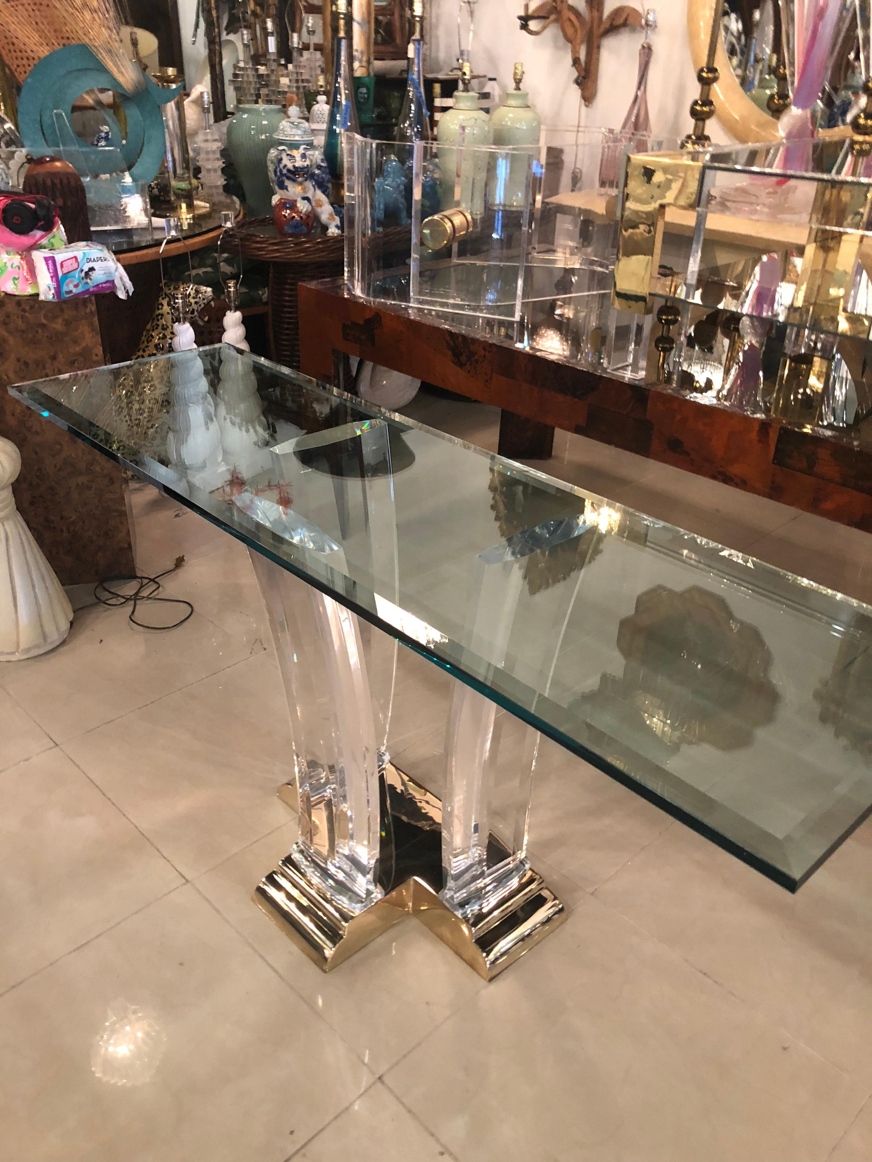 Jeffrey Bigelow Lucite and Brass Console Table 4