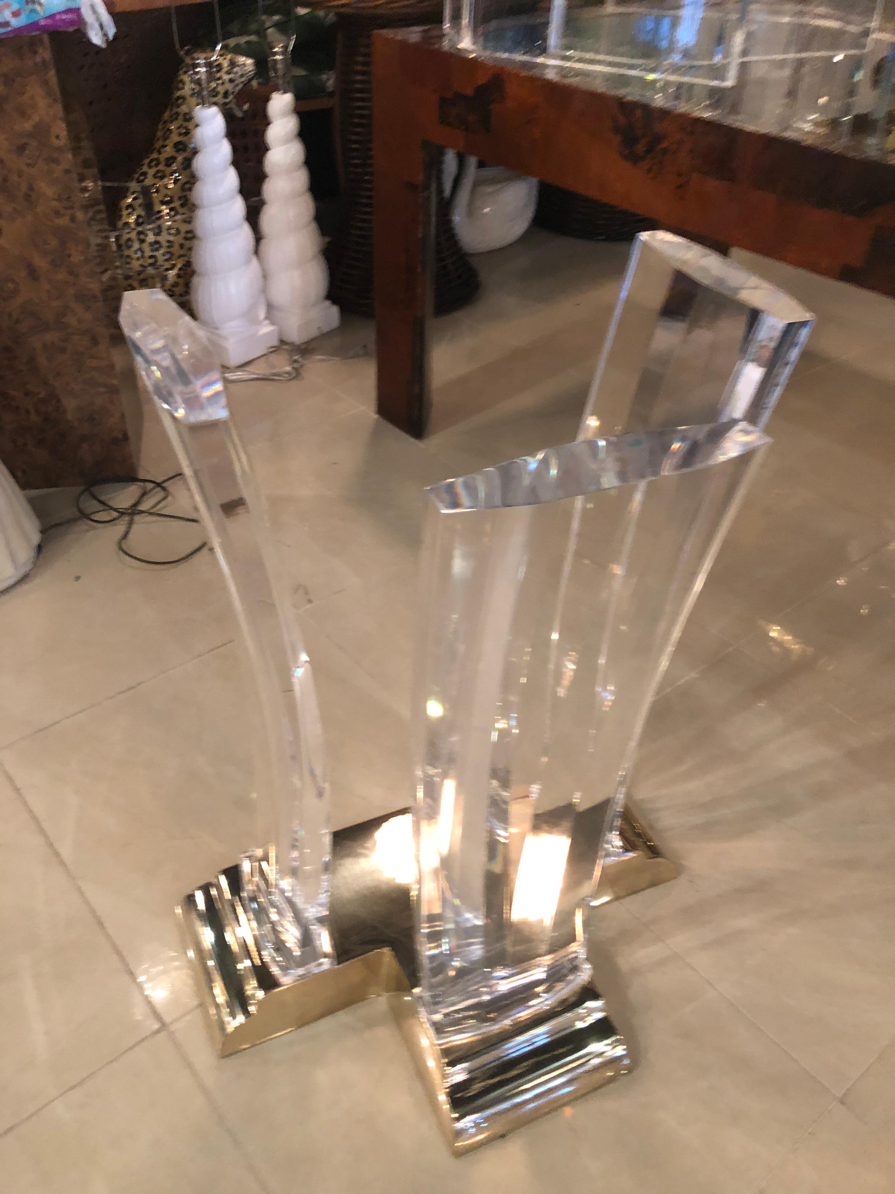Jeffrey Bigelow Lucite and Brass Console Table In Good Condition In West Palm Beach, FL