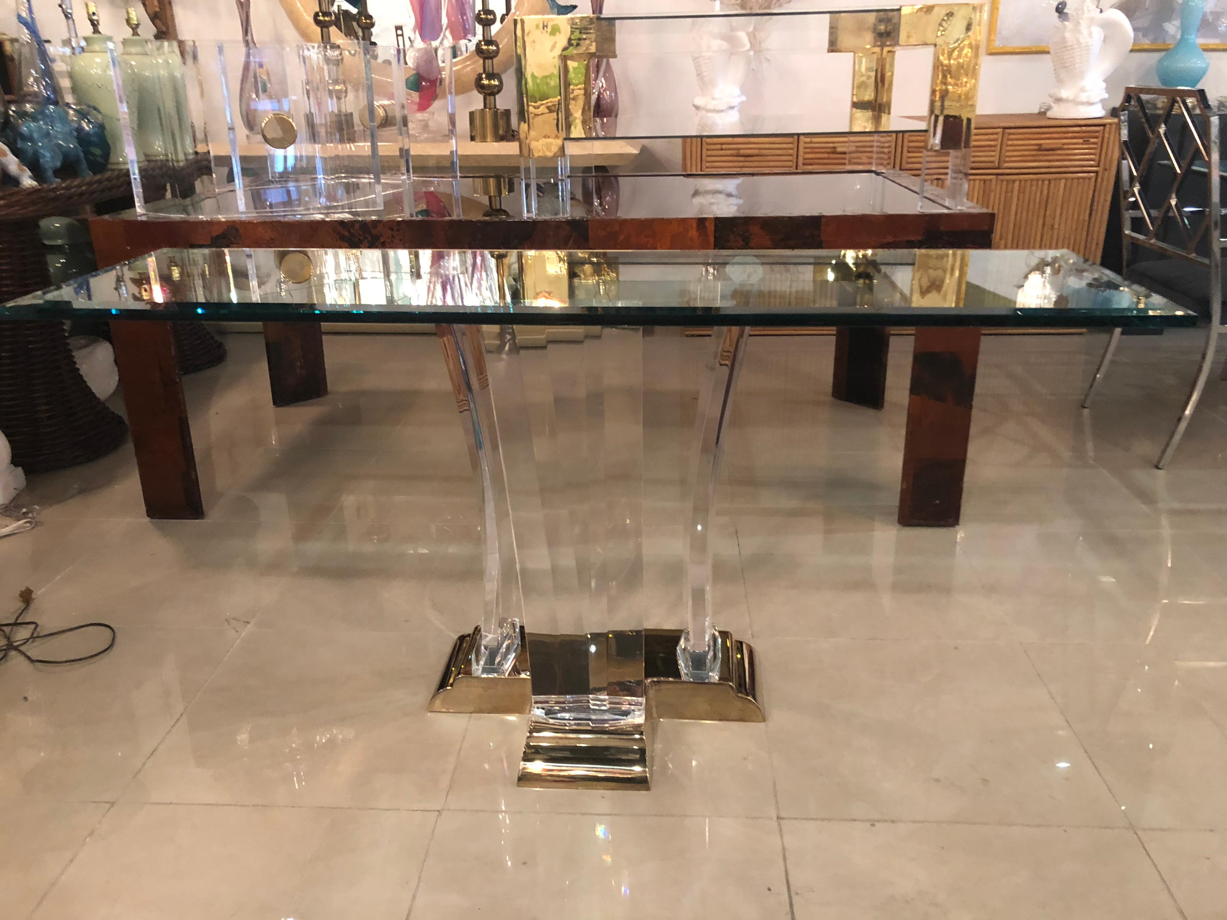 Jeffrey Bigelow Lucite and Brass Console Table 2