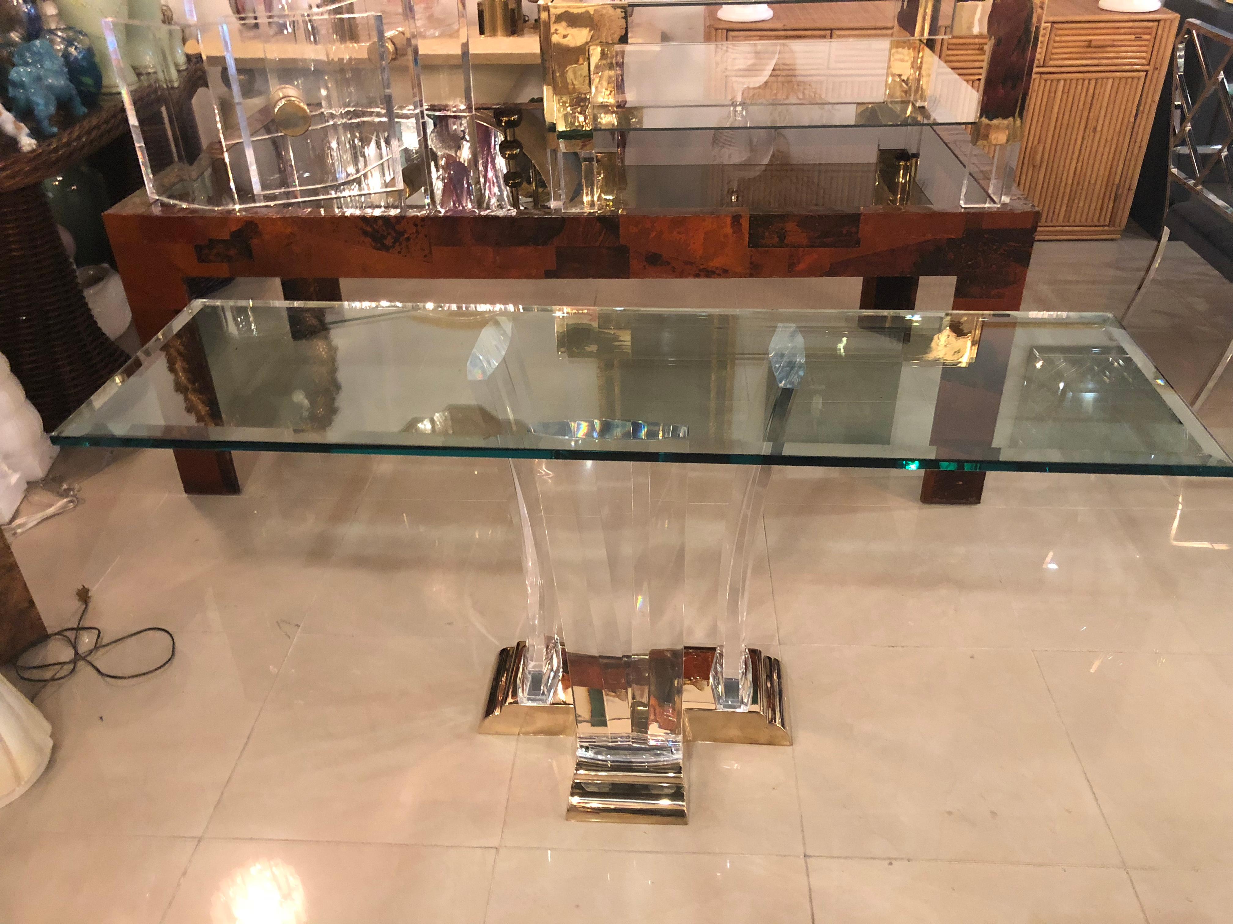 Jeffrey Bigelow Lucite and Brass Console Table 3