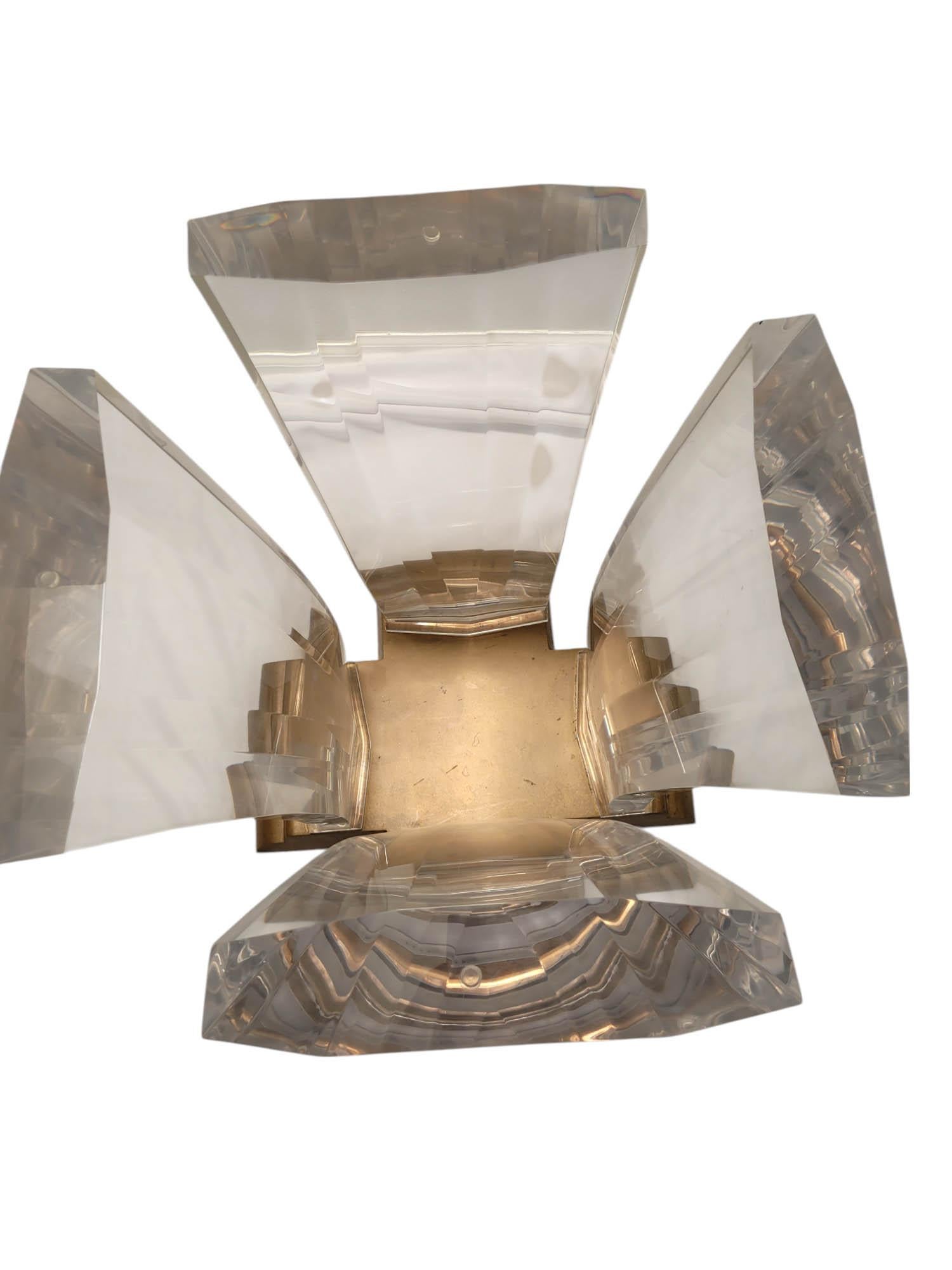 American Jeffrey Bigelow Brass and Lucite Dining Table Base For Sale