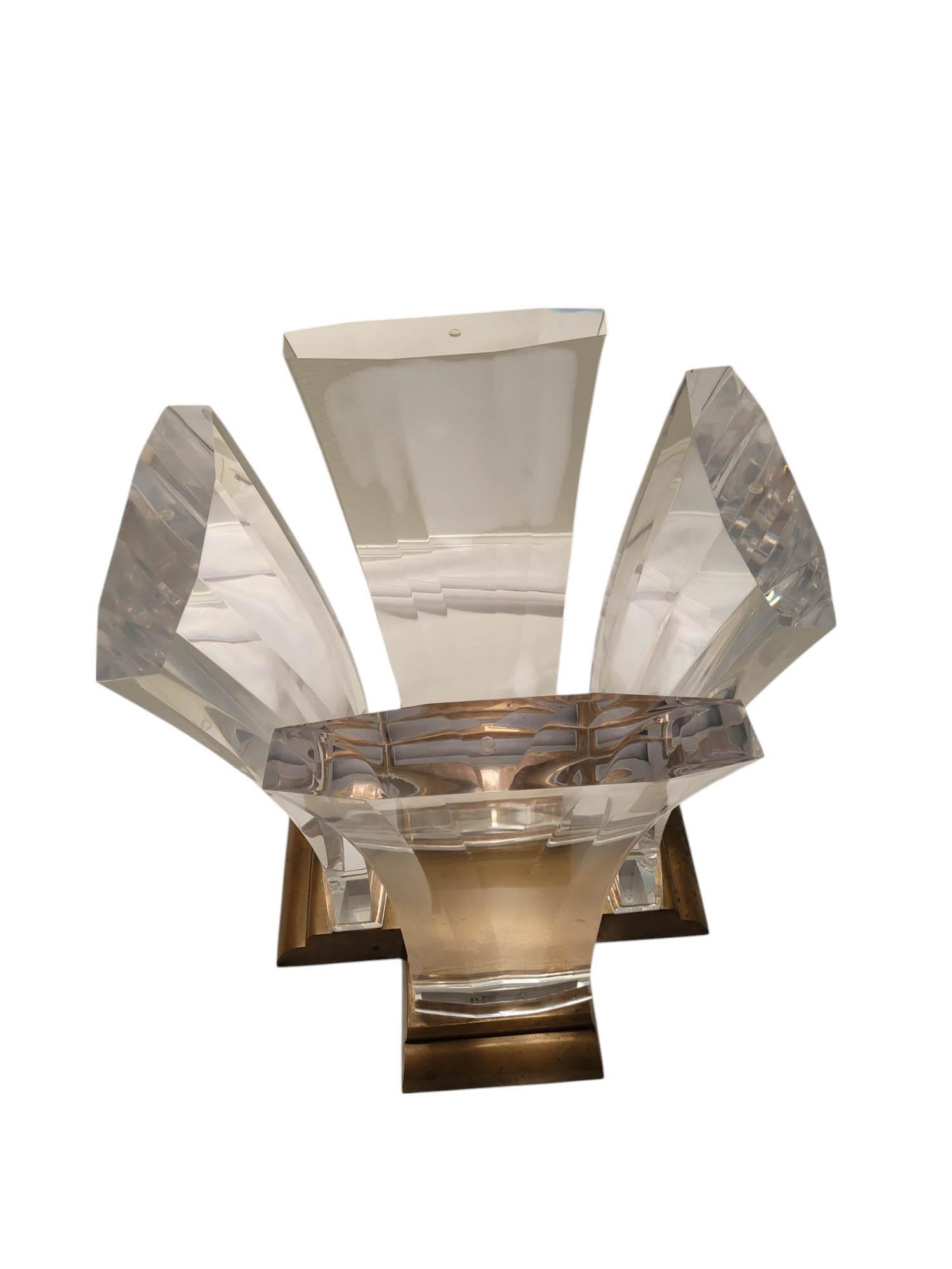 Modern Jeffrey Bigelow Brass and Lucite Dining Table Base For Sale