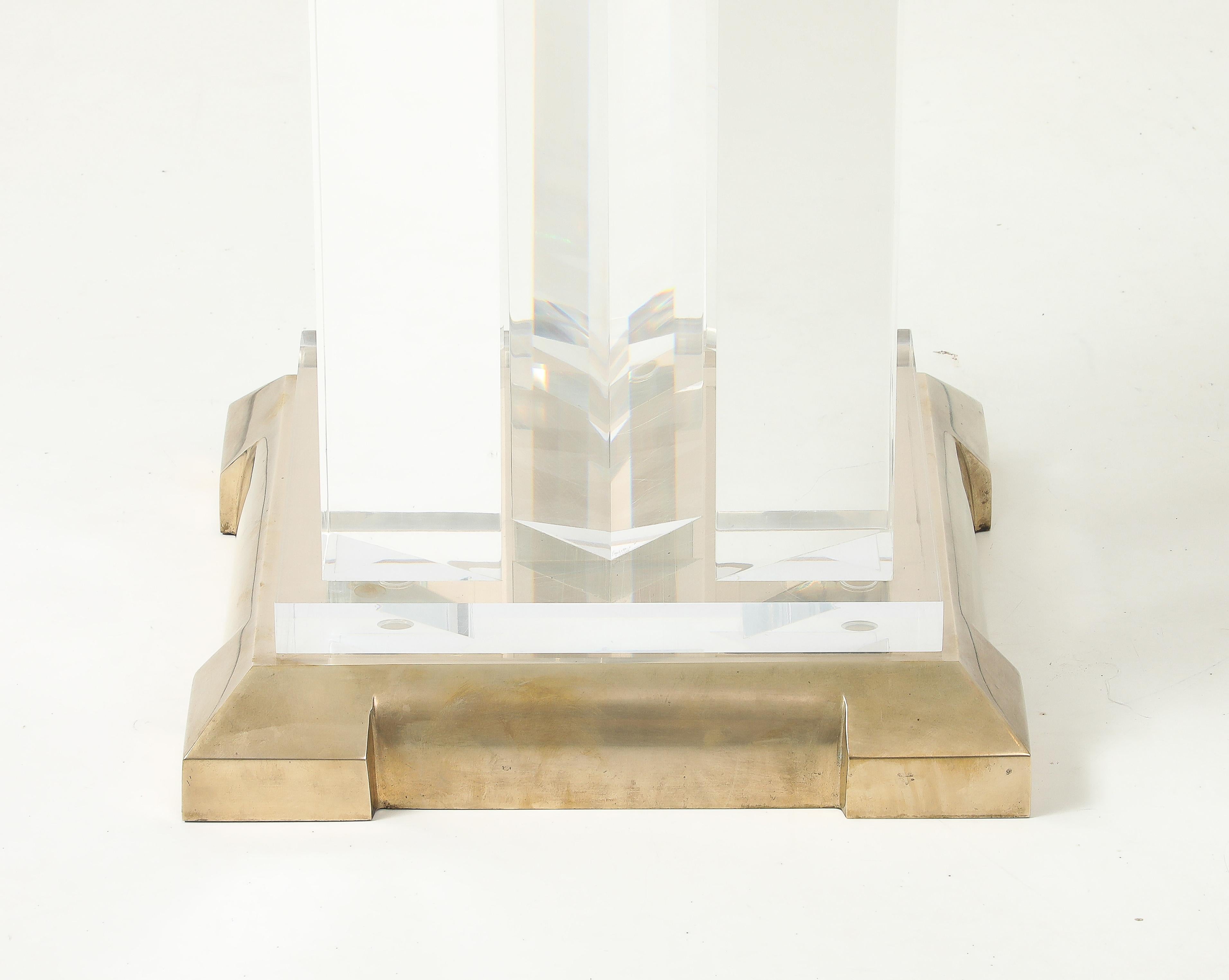 American Jeffrey Bigelow Modernist Lucite And Bronze Dining Table For Sale