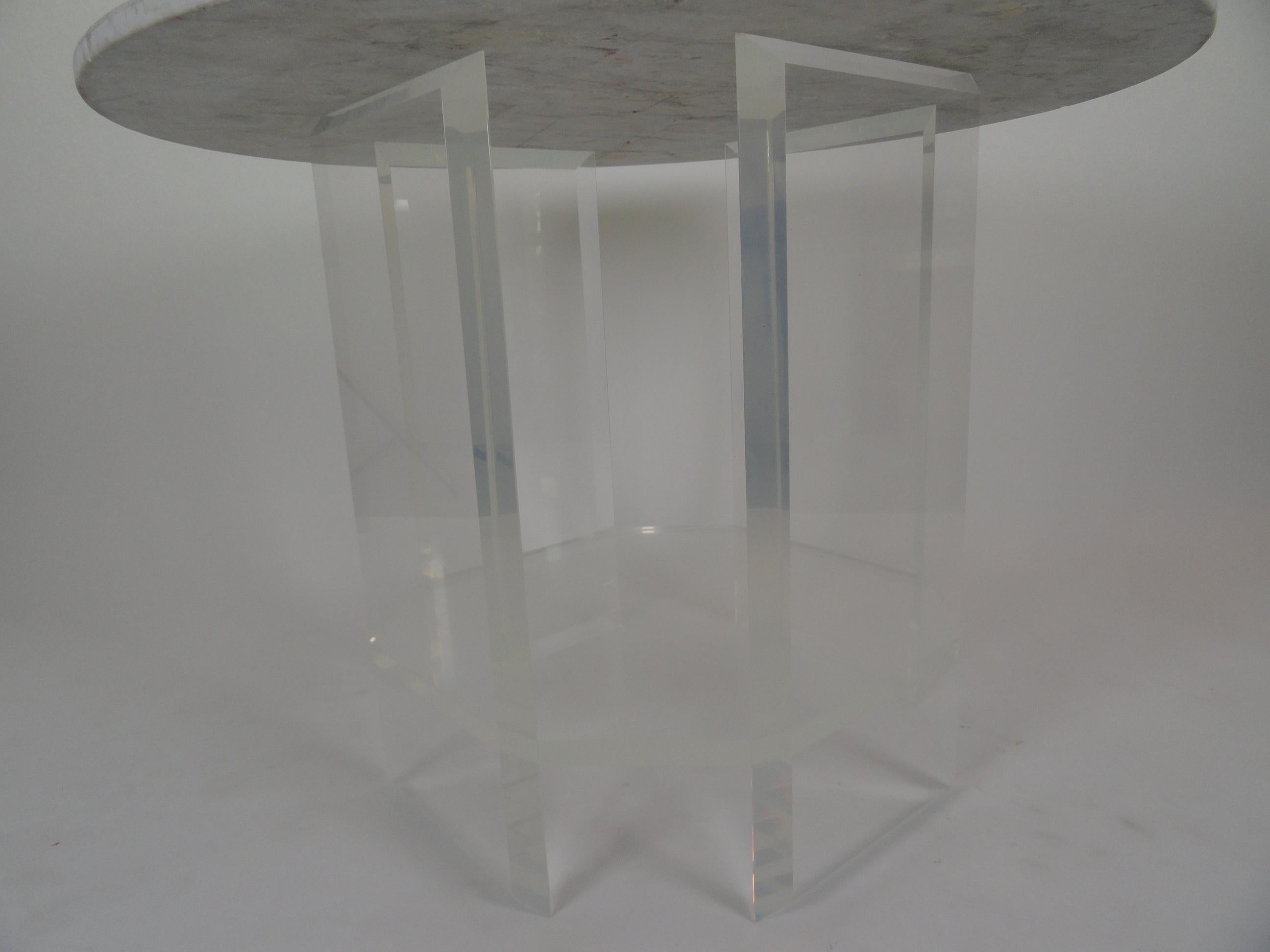 Signed and dated (1979) Jeffrey Bigelow acrylic table base. Base is octagonal with four uprights. Shown with 39.5