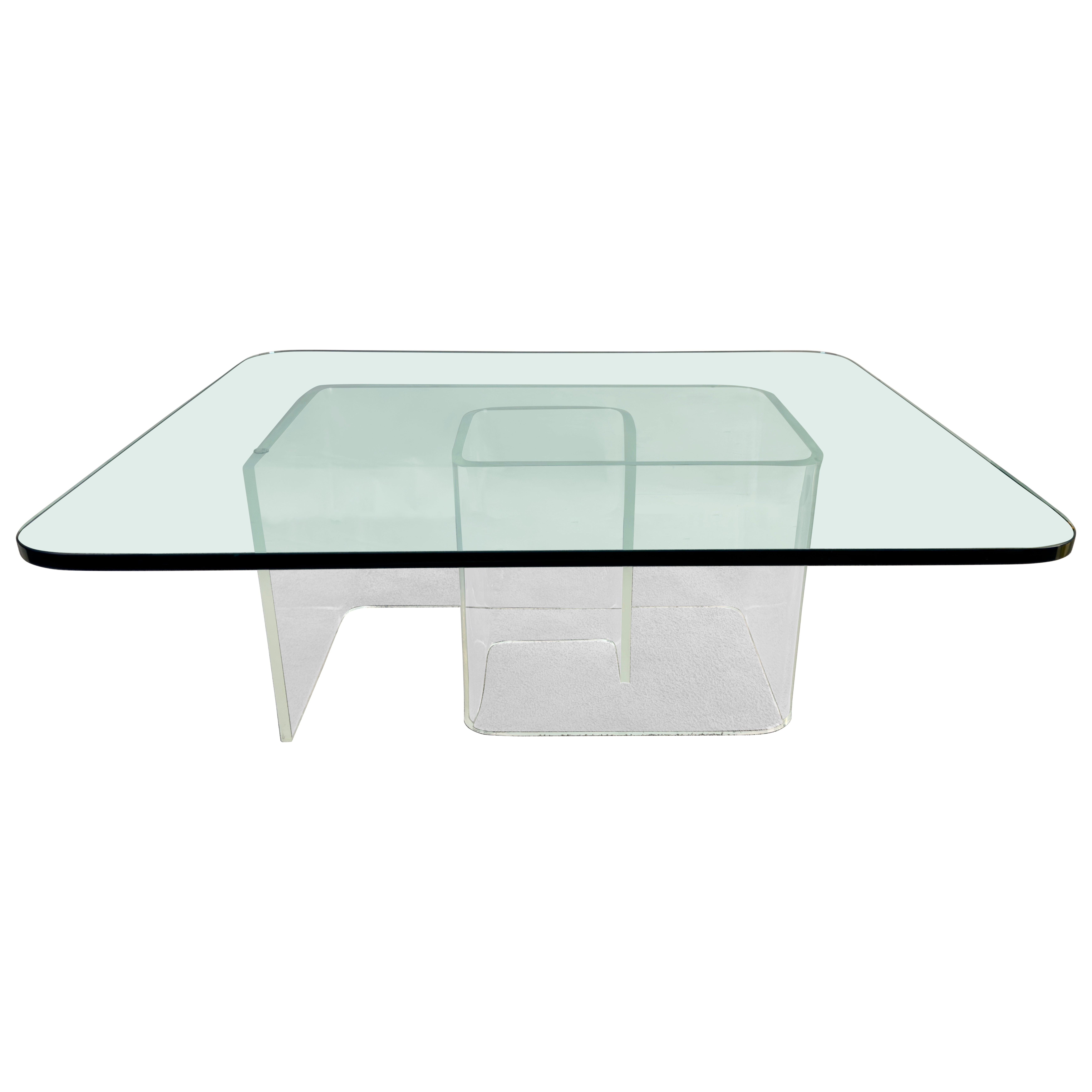 Tavolino da caffè o da cocktail con base in lucite in stile Jeffrey Bigelow, metà secolo moderno