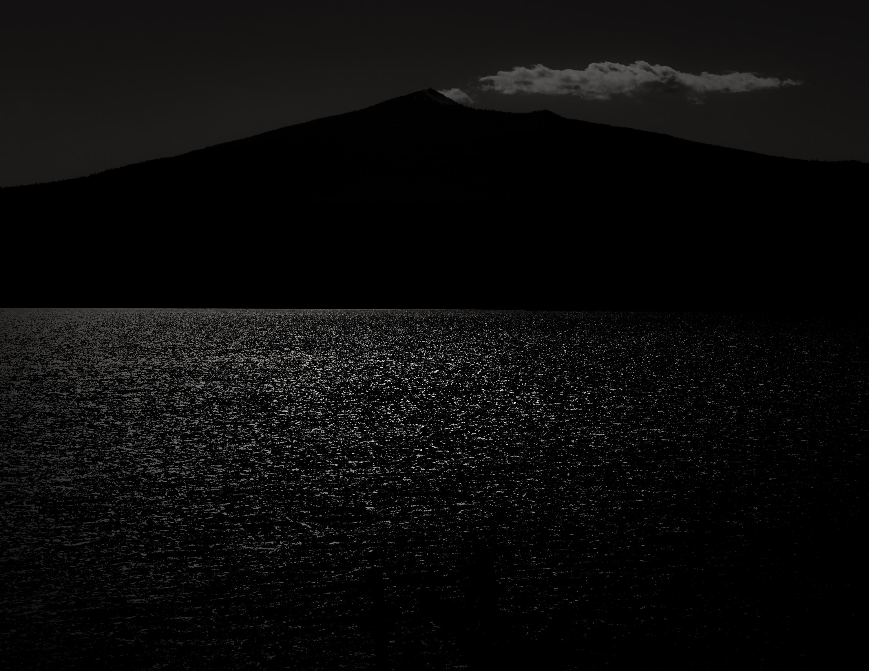 Jeffrey Conley Black and White Photograph - Moonlit Water, Peak, and Cloud, Oregon, 2019