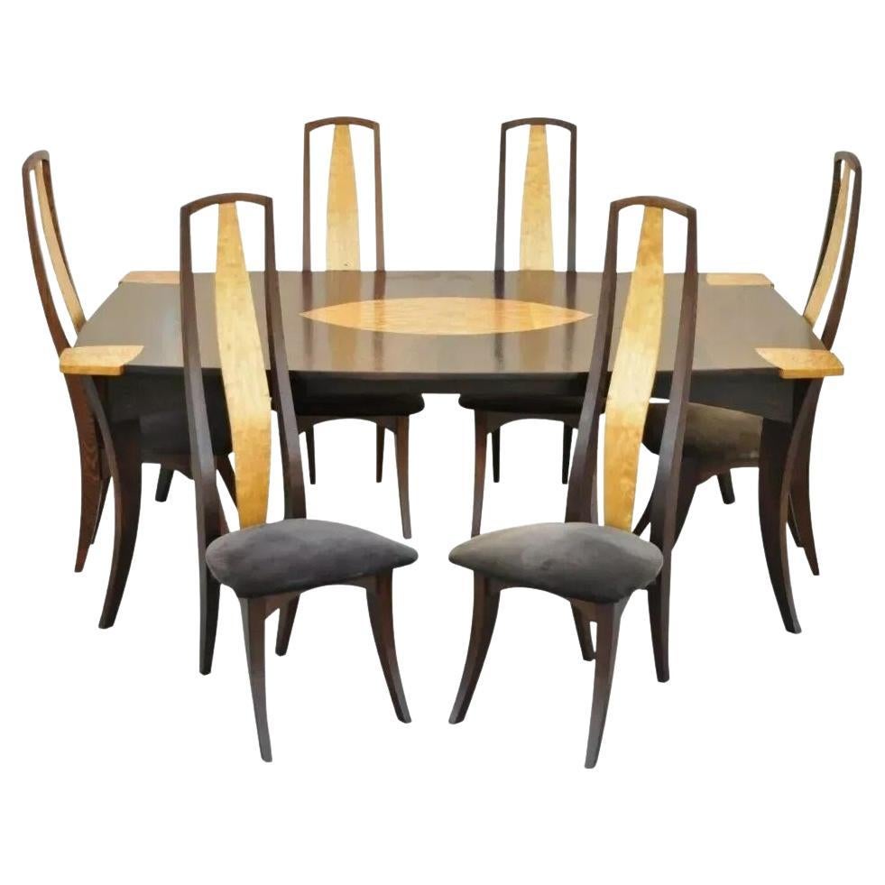 Jeffrey Greene Mid Century Arts & Crafts Birdseye Maple Inlay Dining Set - 7 pcs