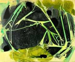 "BONGWATER", Pintura abstracta, Amarillo, Verde, Negro, Brumoso, Caverna, Cristalino