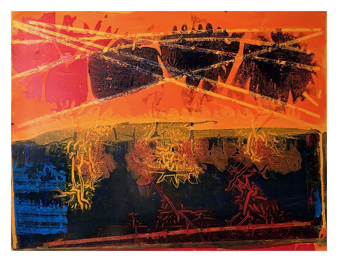 Jeffrey Kurland Landscape Painting - Event Horizon, acrylic bold color abstract 