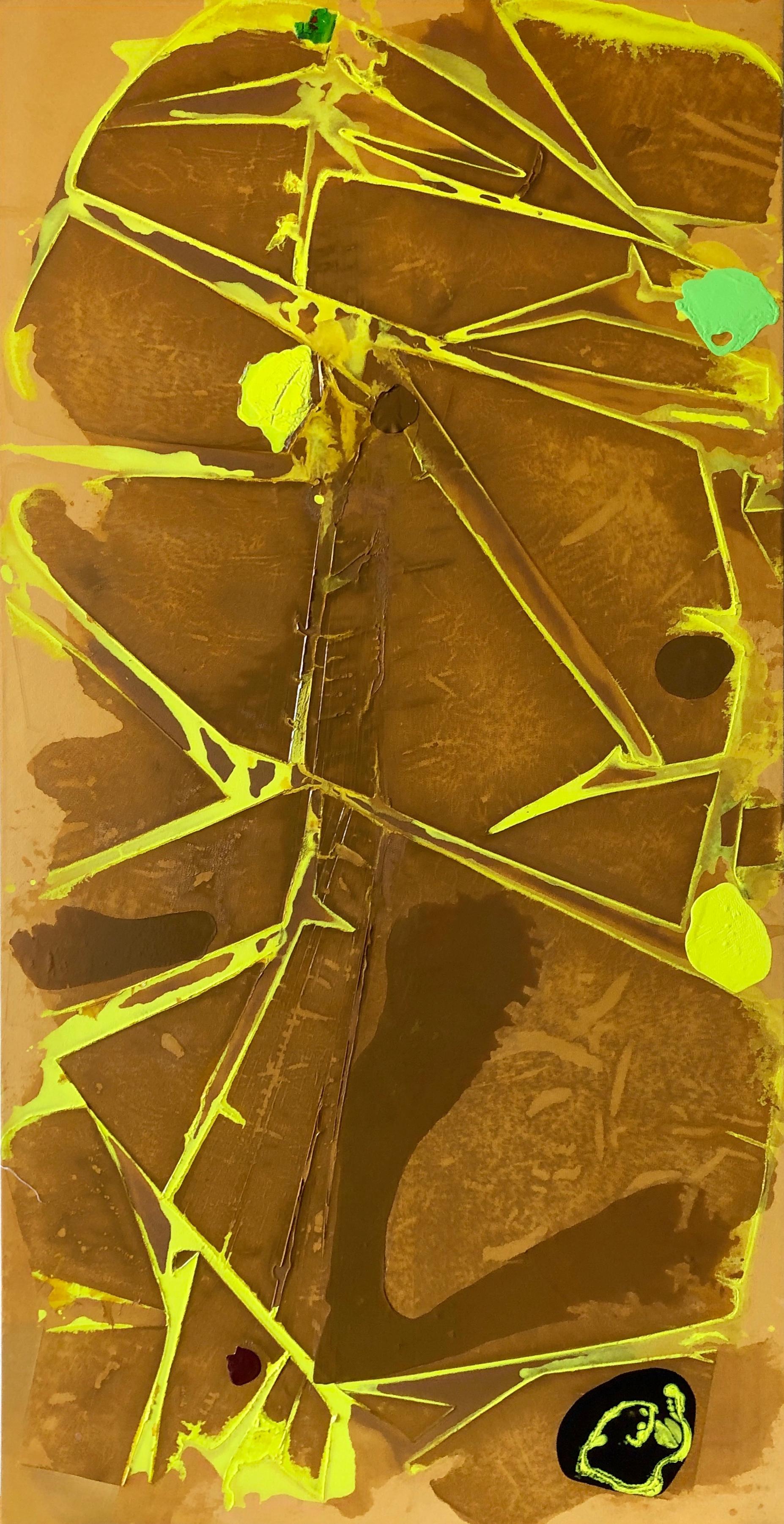 "FOSSILS", Abstract Painting, Yellow Iron Oxide, Ochre, Acrylic, Crystalline