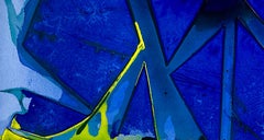 « ON THIN ICE », peinture abstraite, bleu aigue-marine, glacée, cristalline, verre