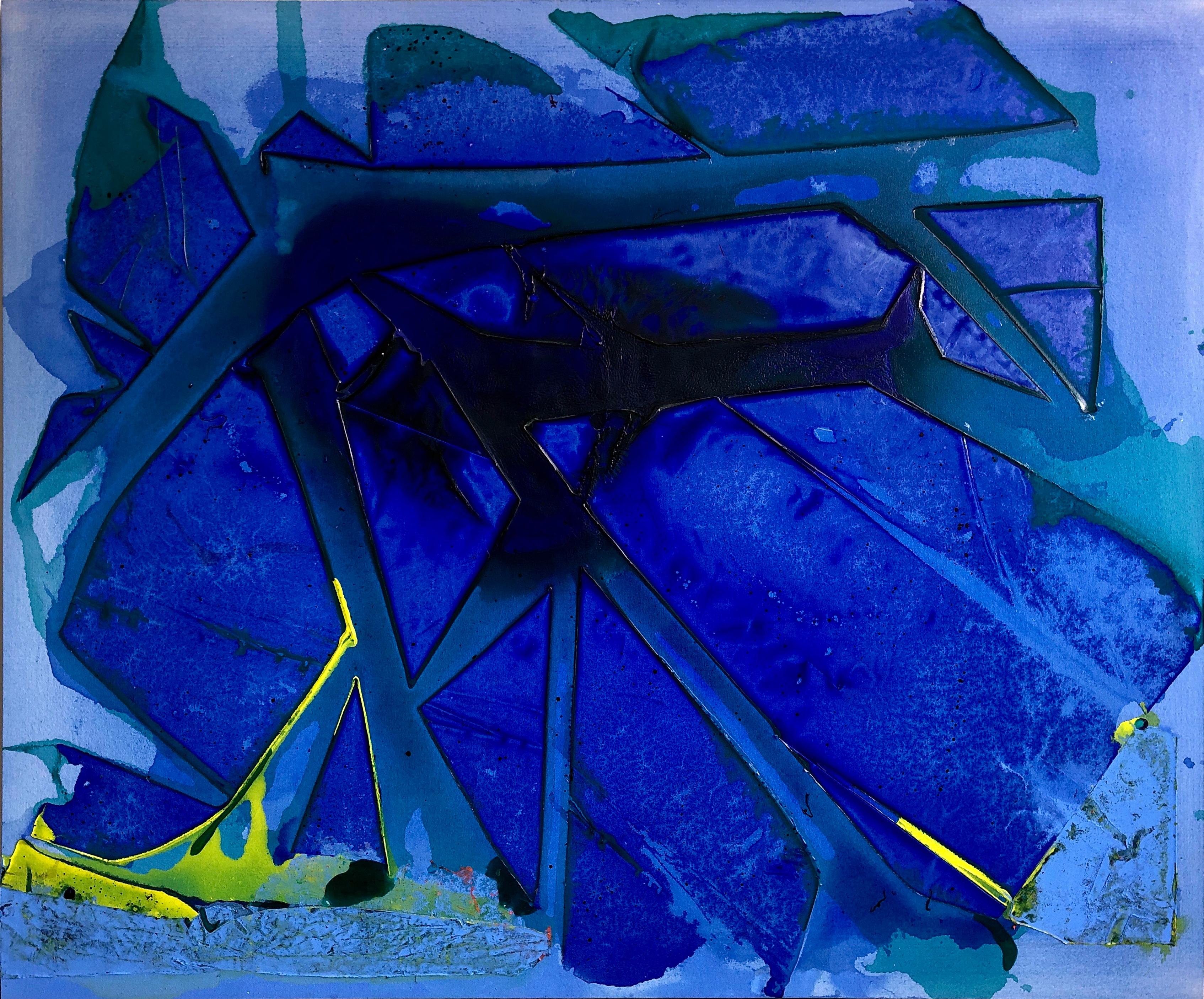 Jeffrey Kurland Landscape Painting - "ON THIN ICE", Abstract Painting, Ultramarine Blue, Frozen, Crystalline, Glass